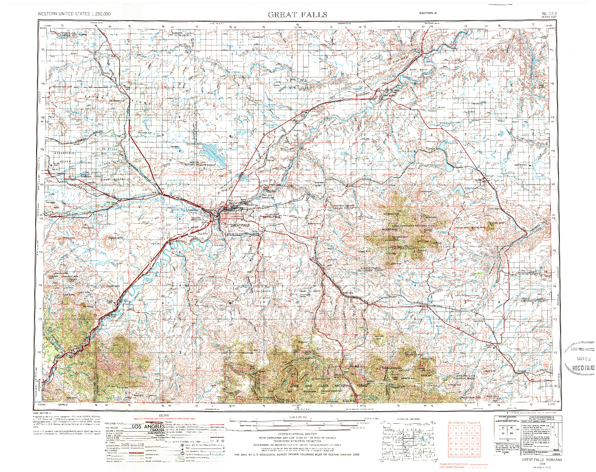 USGS 1:250000-SCALE QUADRANGLE FOR GREAT FALLS, MT 1954