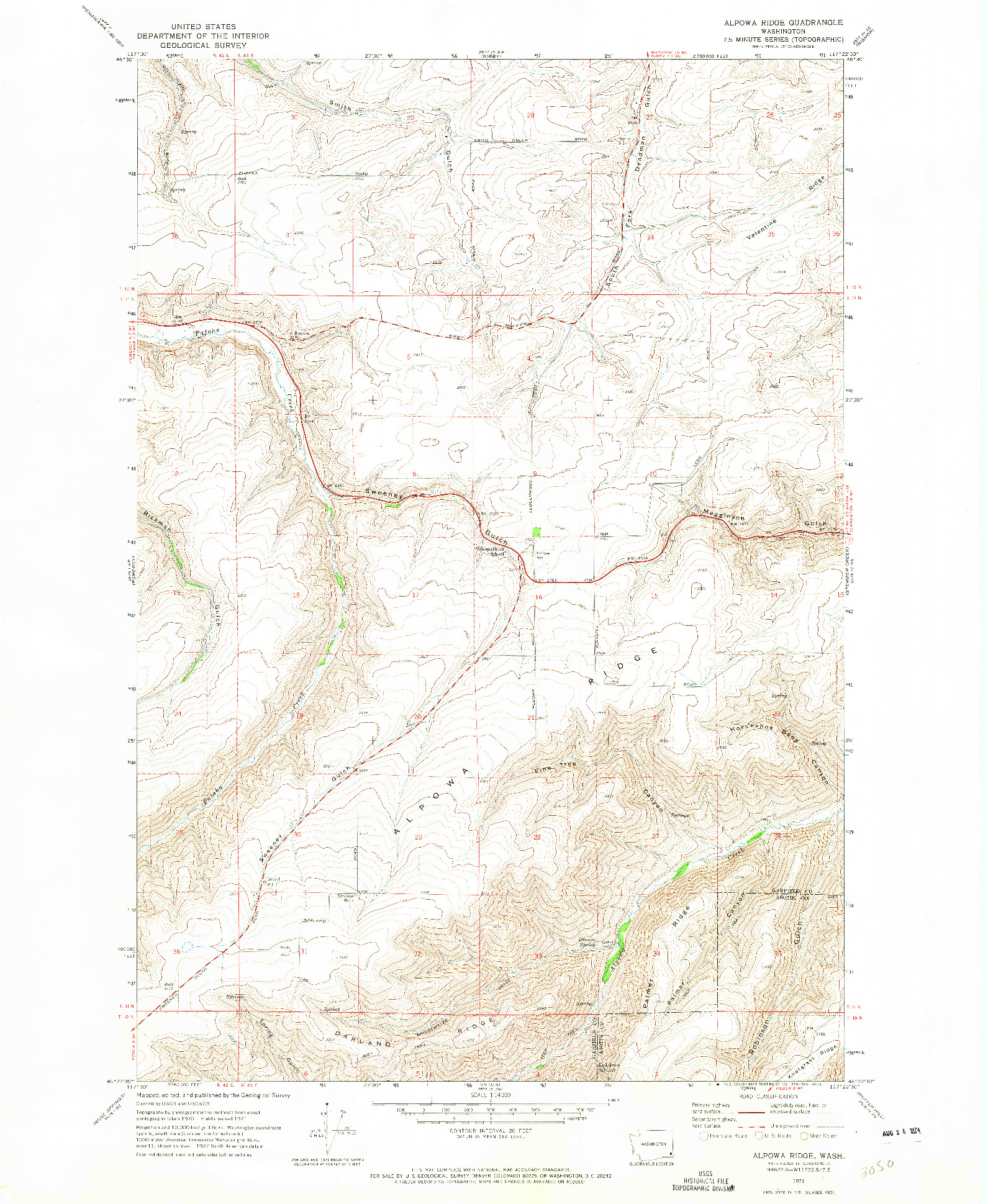USGS 1:24000-SCALE QUADRANGLE FOR ALPOWA RIDGE, WA 1971