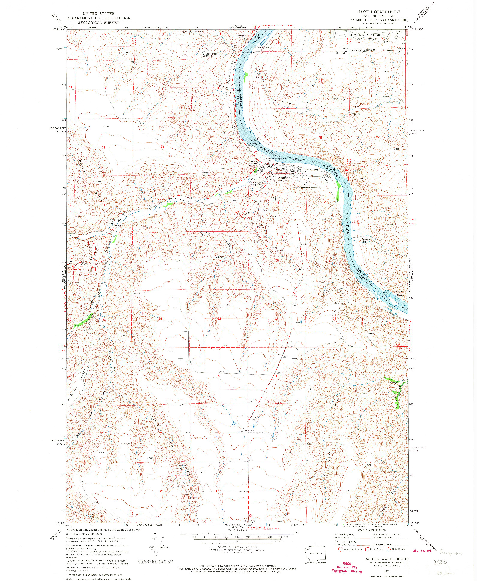 USGS 1:24000-SCALE QUADRANGLE FOR ASOTIN, WA 1971