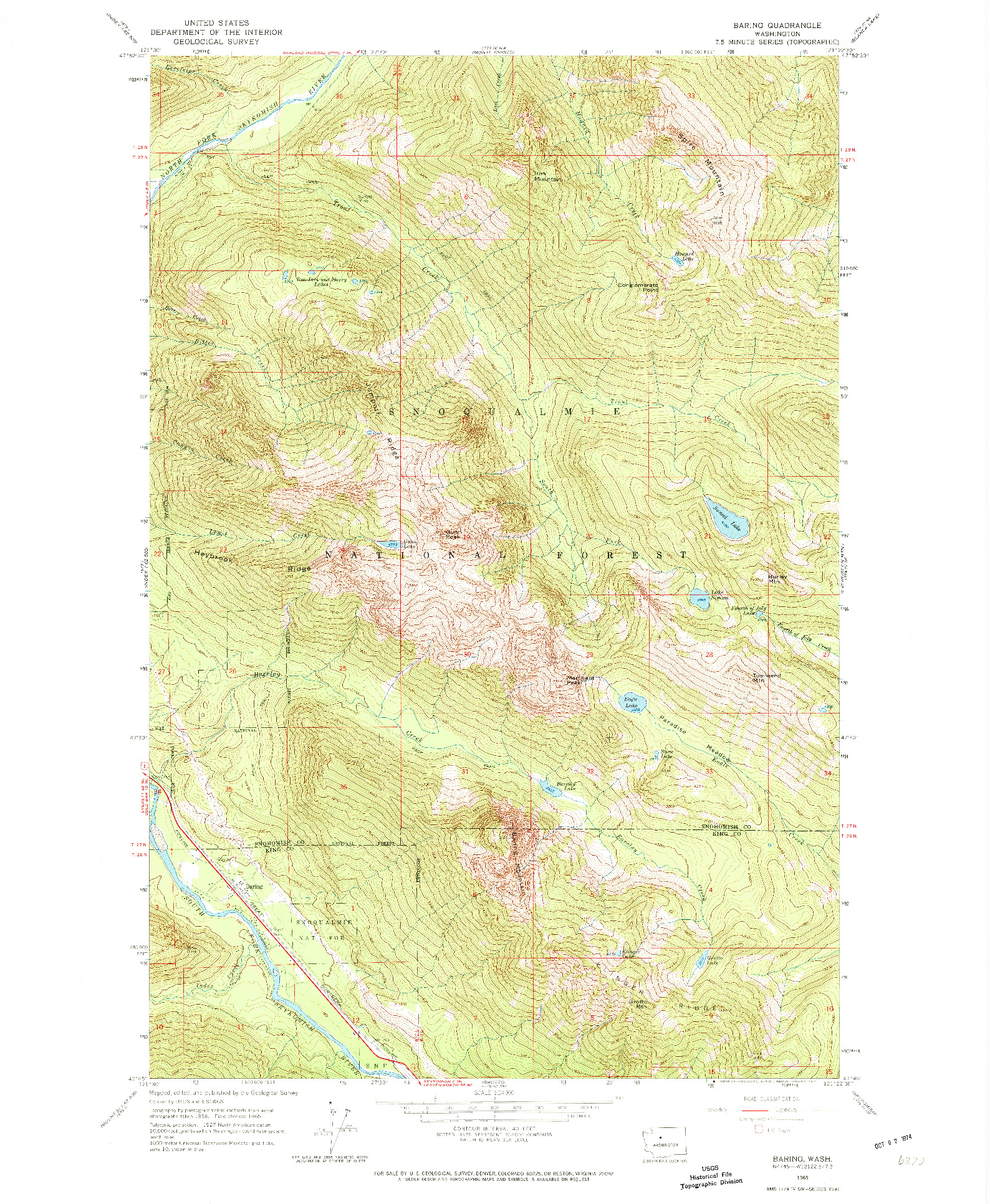 USGS 1:24000-SCALE QUADRANGLE FOR BARING, WA 1965