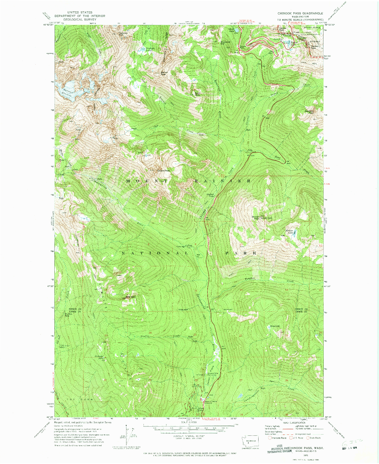 USGS 1:24000-SCALE QUADRANGLE FOR CHINOOK PASS, WA 1971