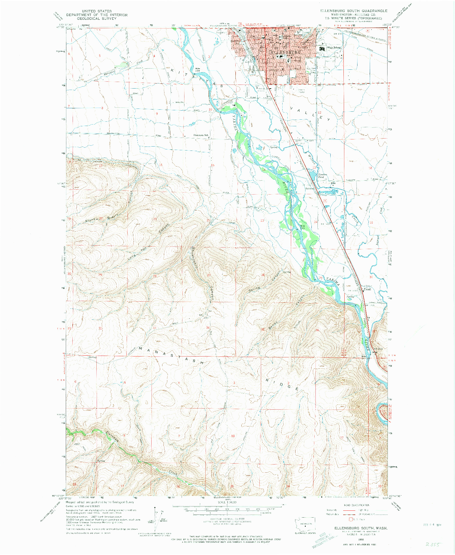 USGS 1:24000-SCALE QUADRANGLE FOR ELLENSBURG SOUTH, WA 1958