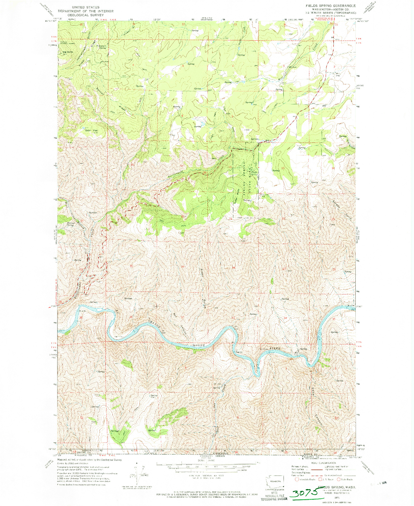 USGS 1:24000-SCALE QUADRANGLE FOR FIELDS SPRING, WA 1971