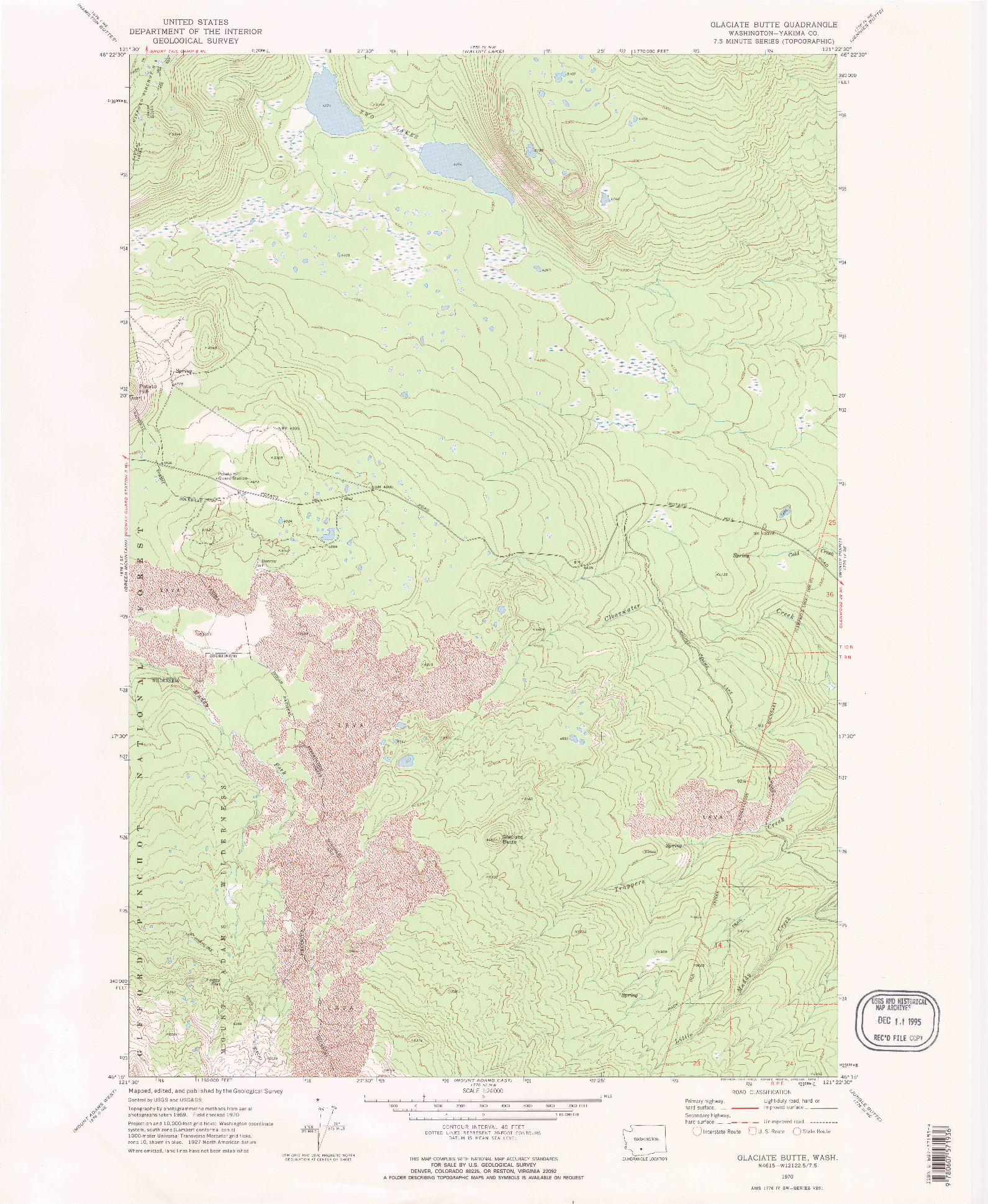 USGS 1:24000-SCALE QUADRANGLE FOR GLACIATE BUTTE, WA 1970