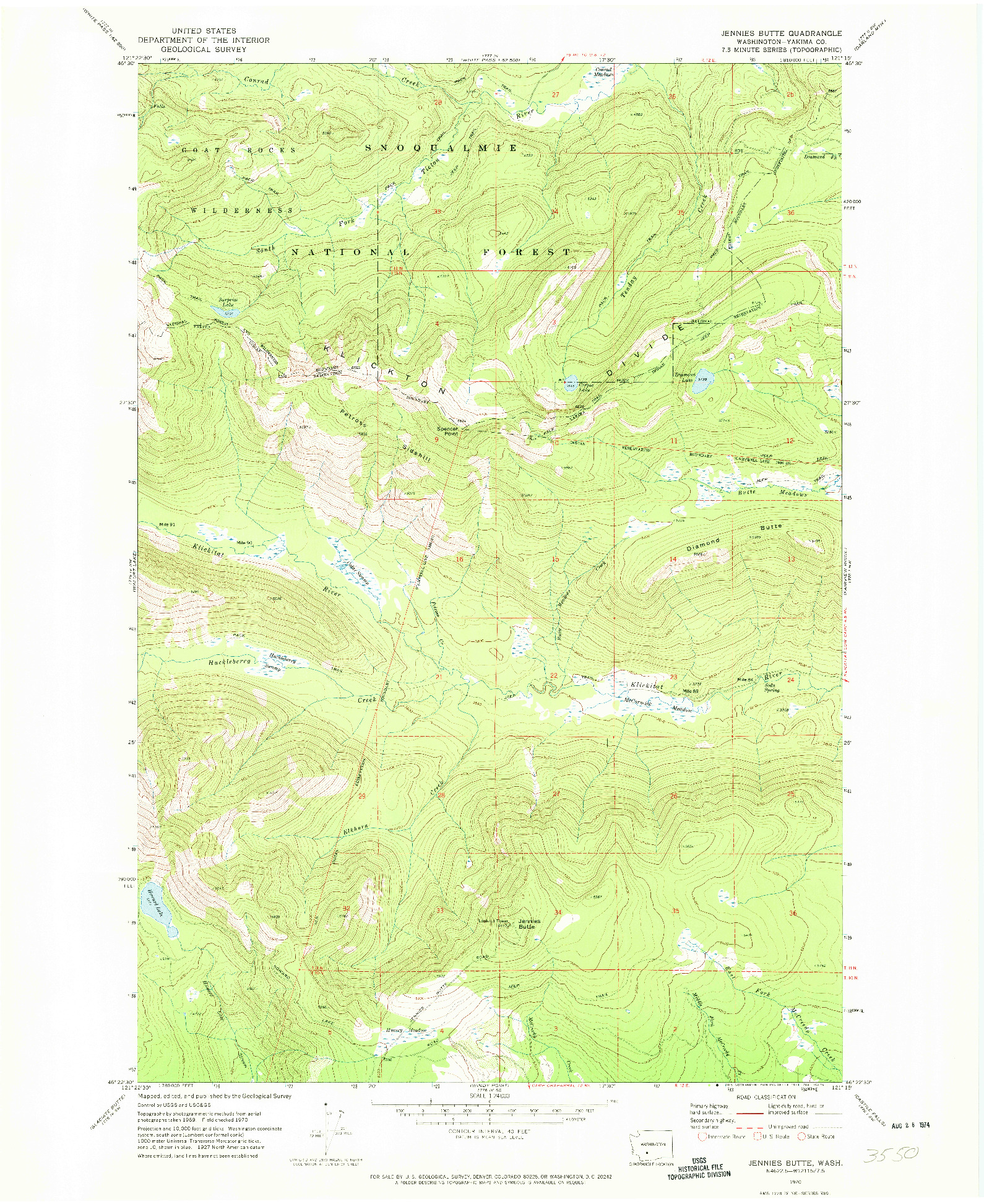 USGS 1:24000-SCALE QUADRANGLE FOR JENNIES BUTTE, WA 1970