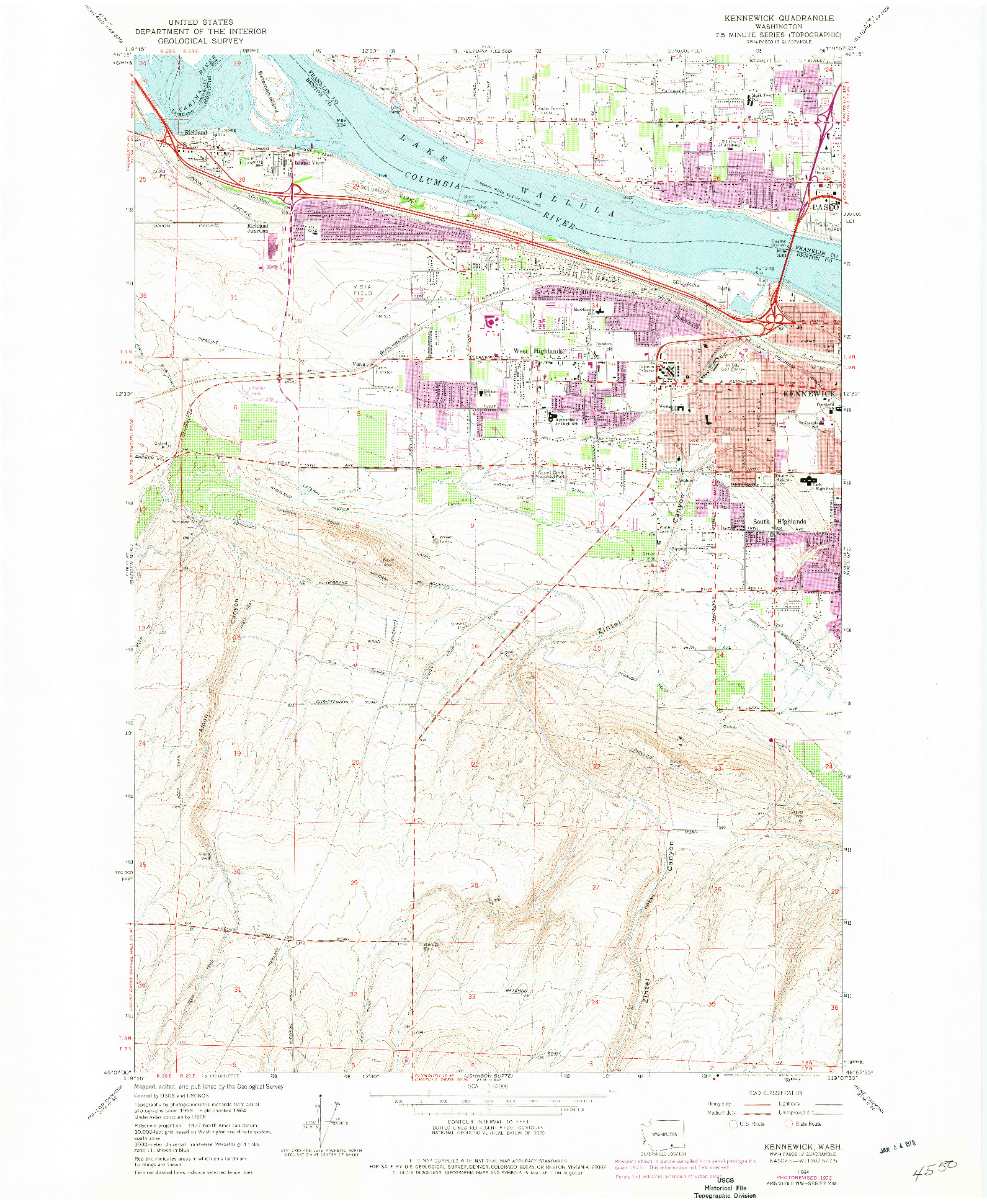 USGS 1:24000-SCALE QUADRANGLE FOR KENNEWICK, WA 1964