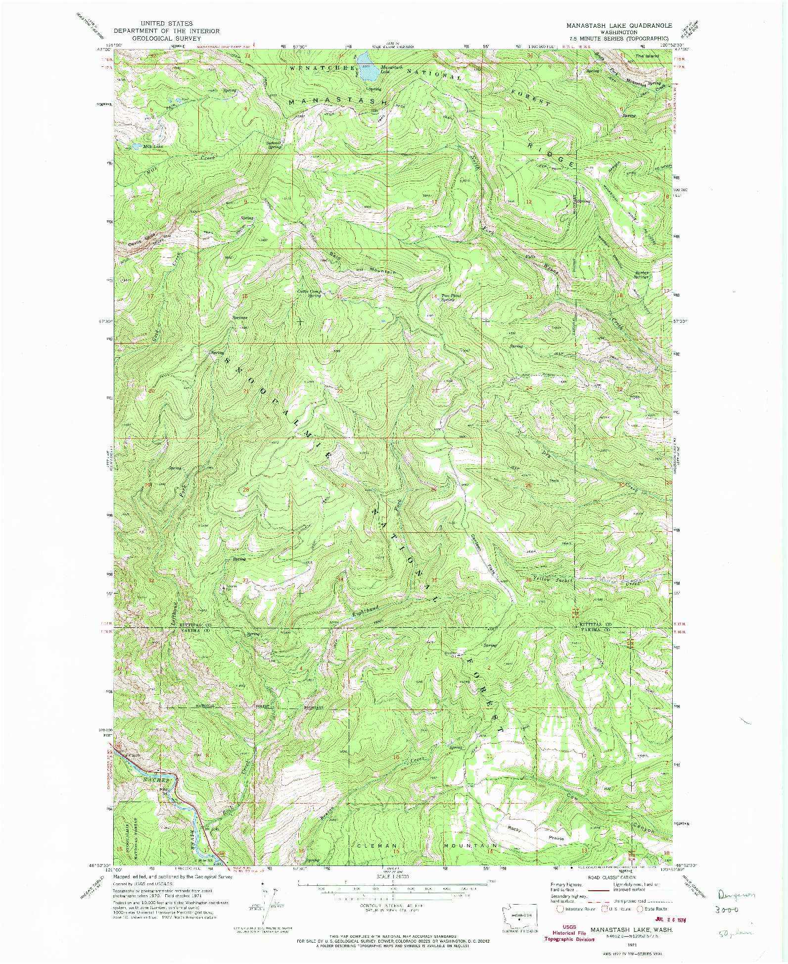 USGS 1:24000-SCALE QUADRANGLE FOR MANASTASH LAKE, WA 1971