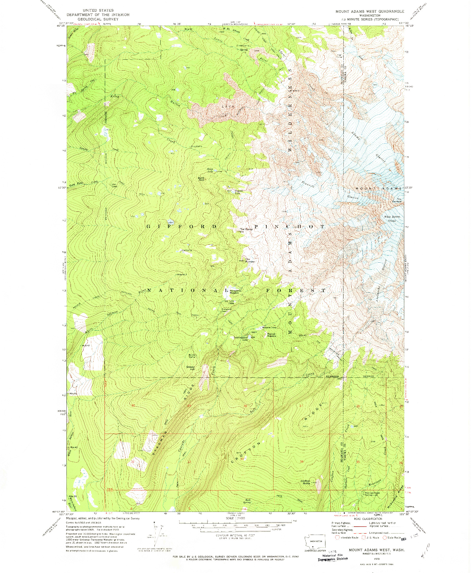 USGS 1:24000-SCALE QUADRANGLE FOR MOUNT ADAMS WEST, WA 1970