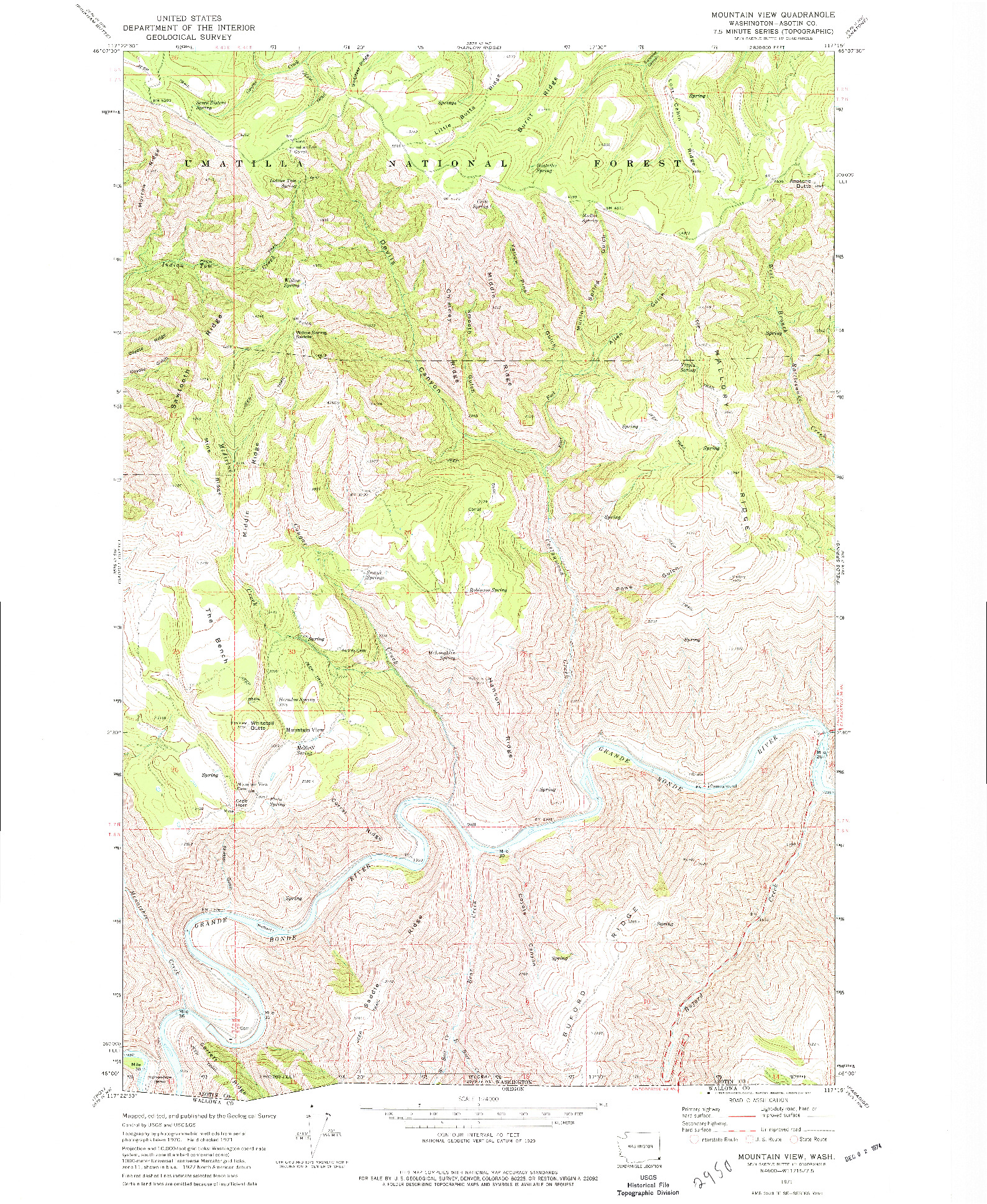 USGS 1:24000-SCALE QUADRANGLE FOR MOUNTAIN VIEW, WA 1971