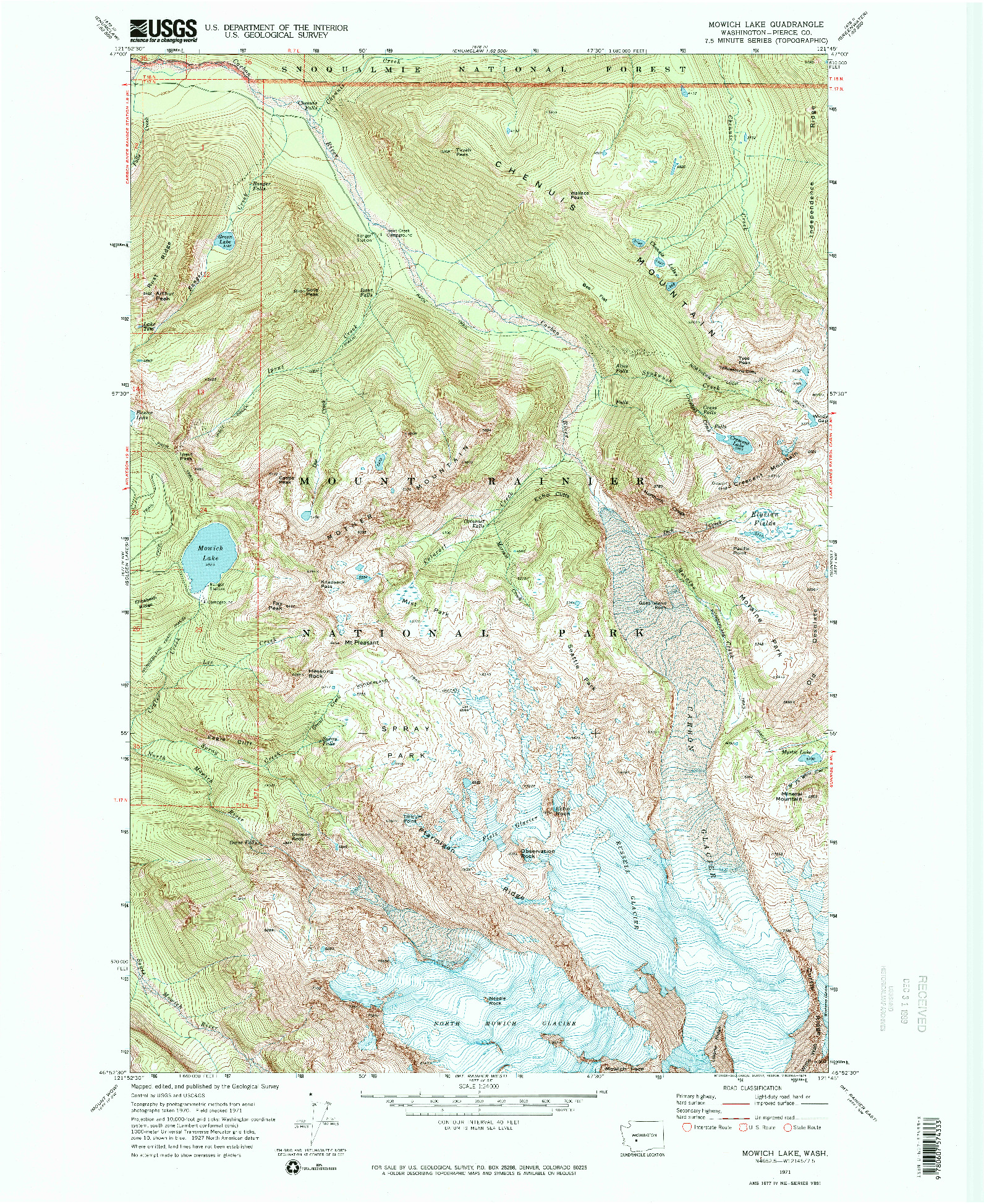 USGS 1:24000-SCALE QUADRANGLE FOR MOWICH LAKE, WA 1971