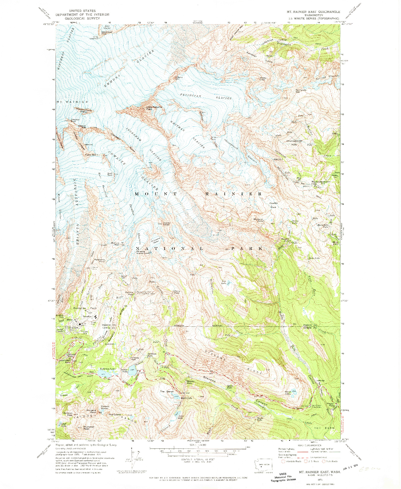 USGS 1:24000-SCALE QUADRANGLE FOR MT RAINIER EAST, WA 1971