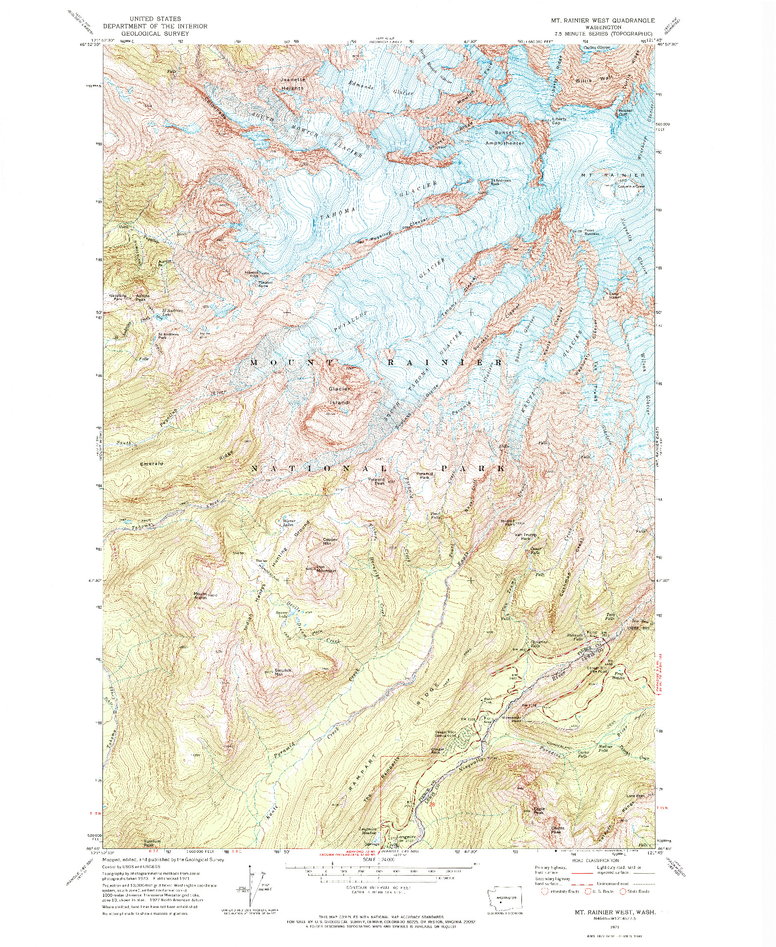 USGS 1:24000-SCALE QUADRANGLE FOR MT RAINIER WEST, WA 1971