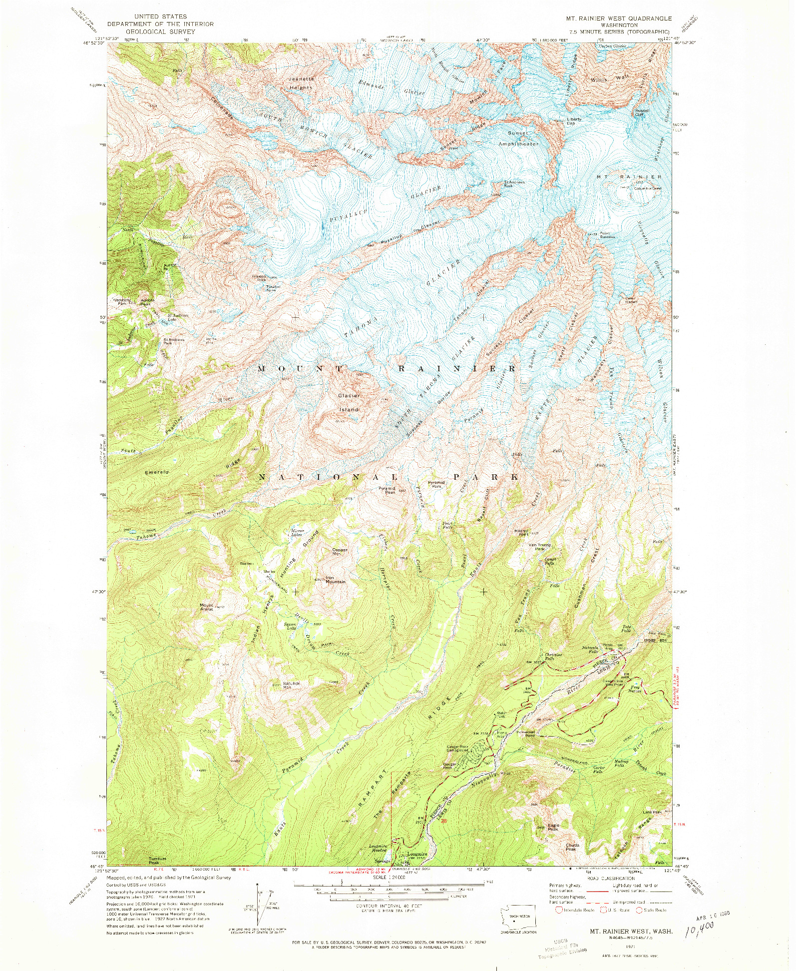 USGS 1:24000-SCALE QUADRANGLE FOR MT RAINIER WEST, WA 1971