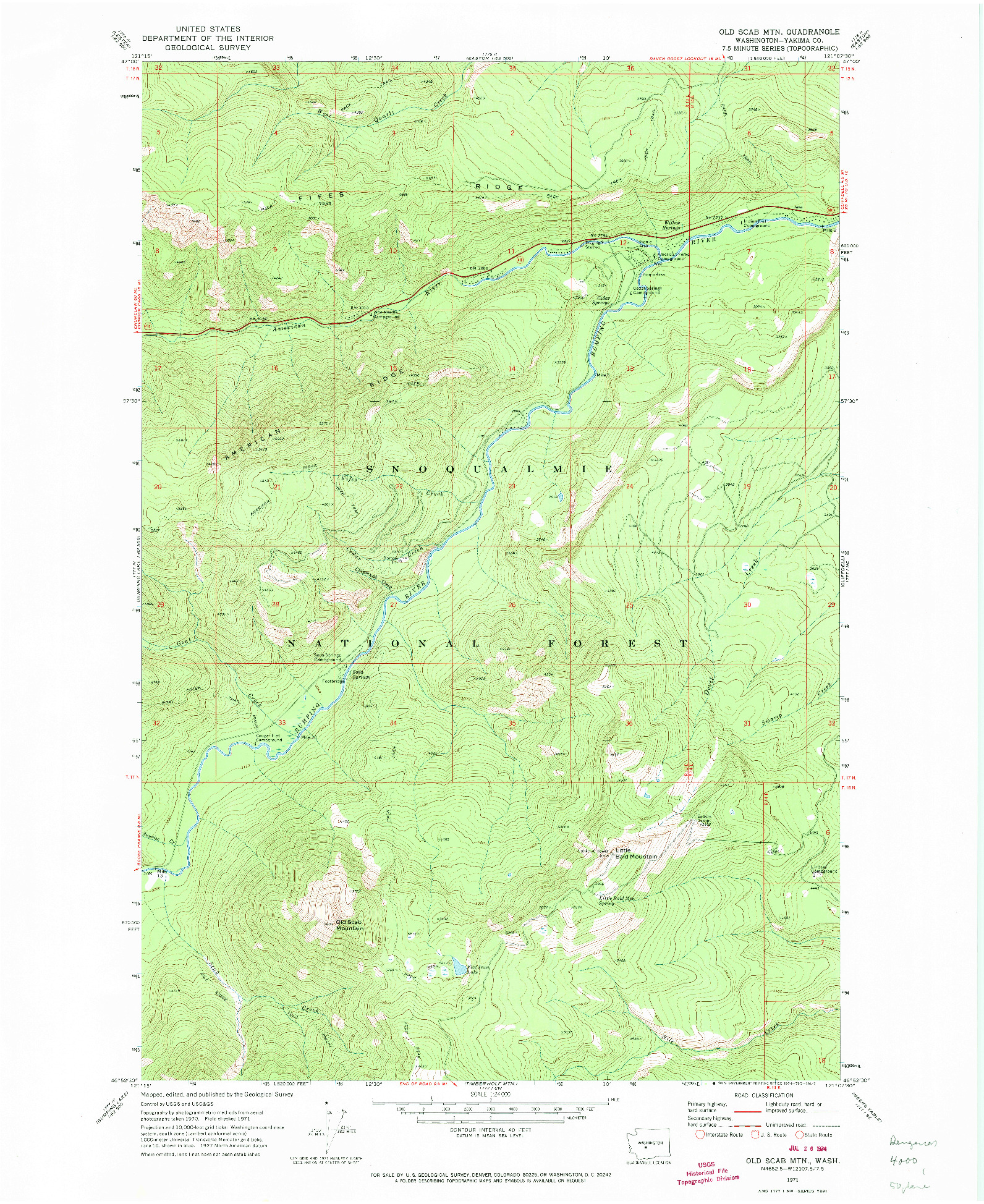 USGS 1:24000-SCALE QUADRANGLE FOR OLD SCAB MTN., WA 1971