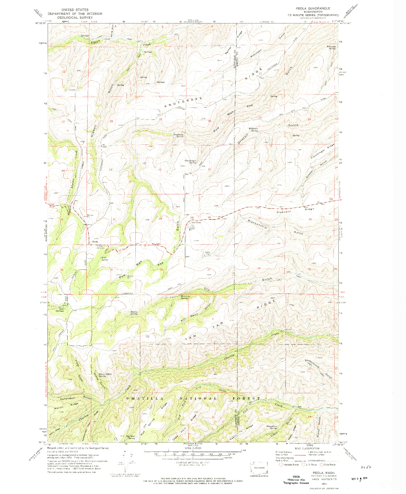 USGS 1:24000-SCALE QUADRANGLE FOR PEOLA, WA 1971