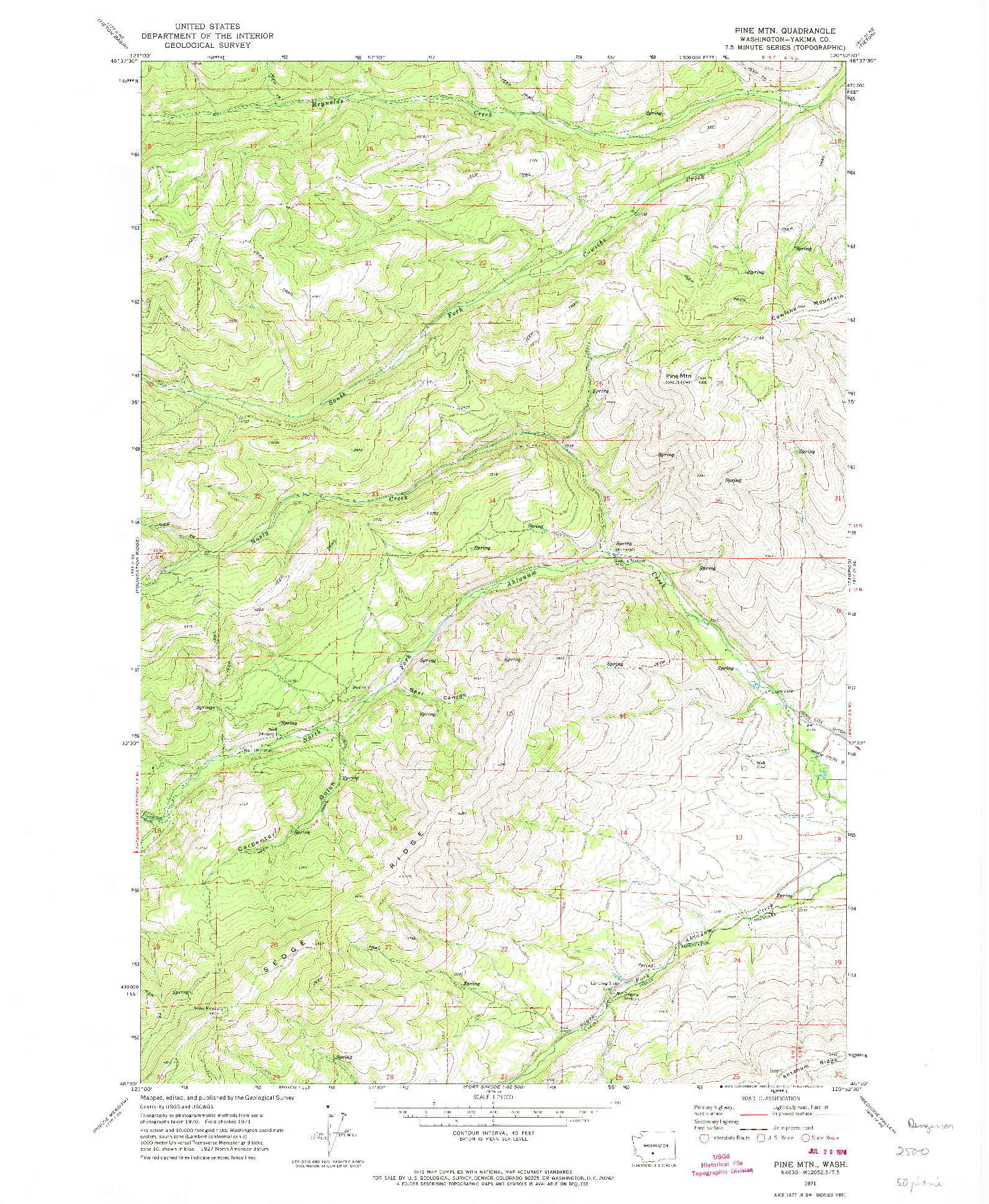 USGS 1:24000-SCALE QUADRANGLE FOR PINE MTN., WA 1971