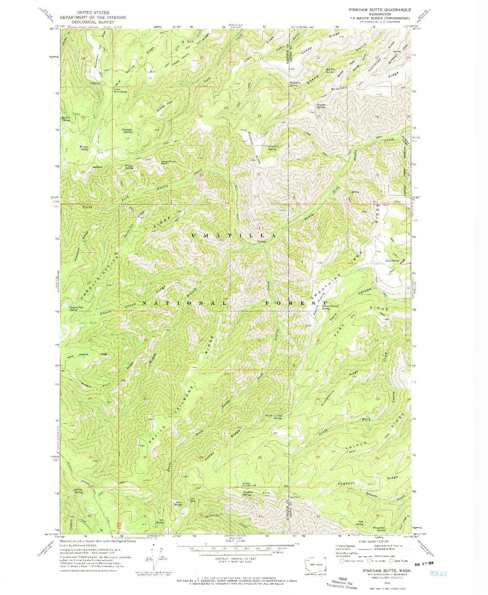 USGS 1:24000-SCALE QUADRANGLE FOR PINKHAM BUTTE, WA 1971