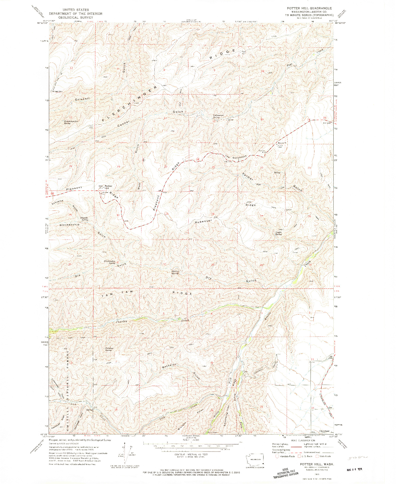 USGS 1:24000-SCALE QUADRANGLE FOR POTTER HILL, WA 1971