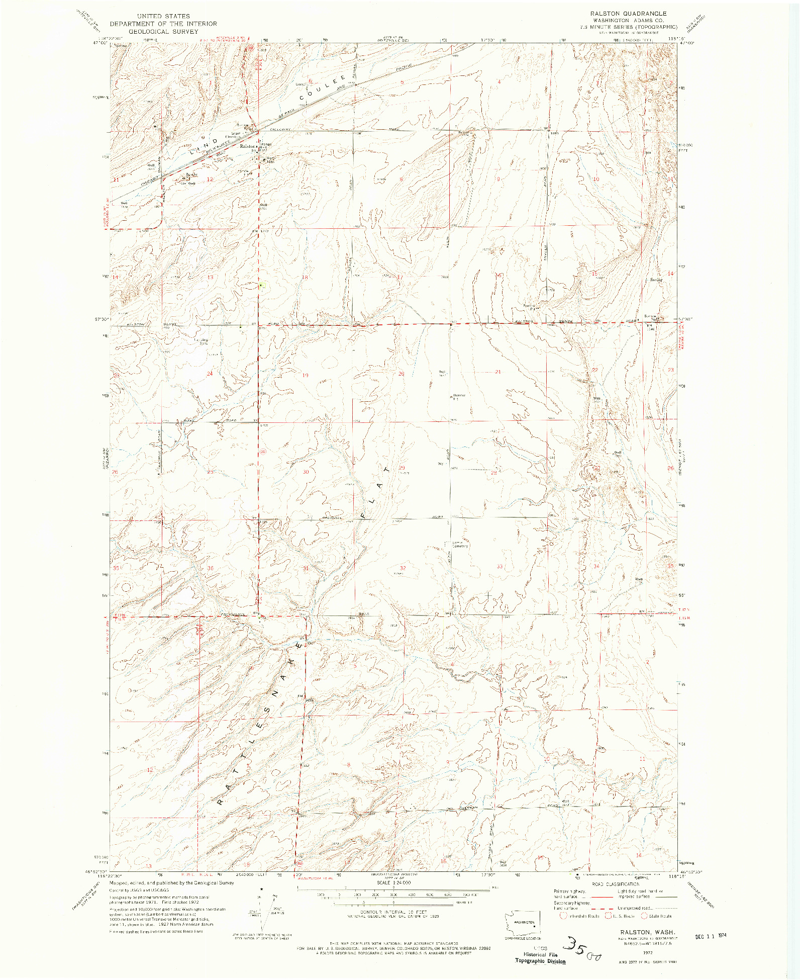 USGS 1:24000-SCALE QUADRANGLE FOR RALSTON, WA 1972