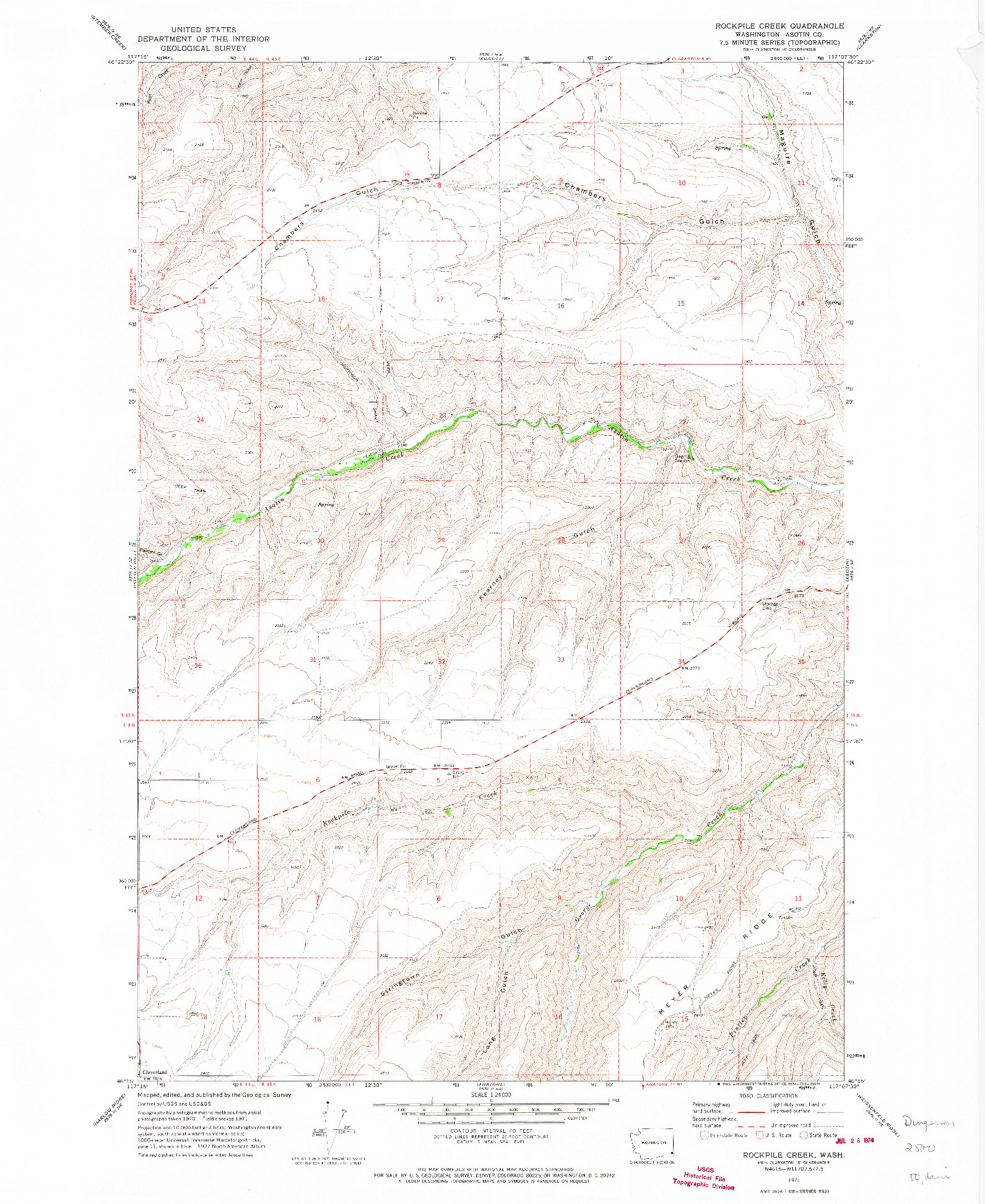 USGS 1:24000-SCALE QUADRANGLE FOR ROCKPILE CREEK, WA 1971