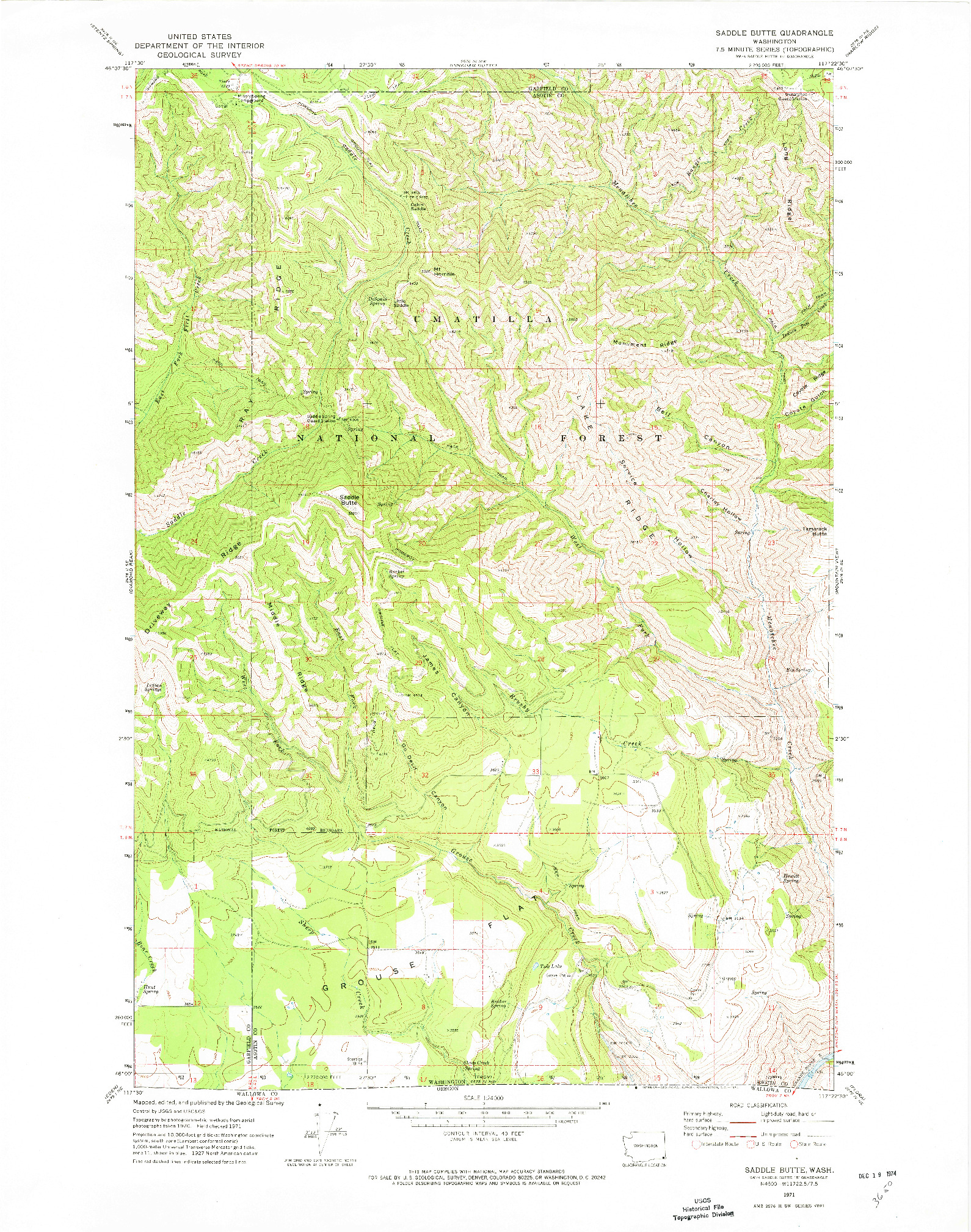 USGS 1:24000-SCALE QUADRANGLE FOR SADDLE BUTTE, WA 1971