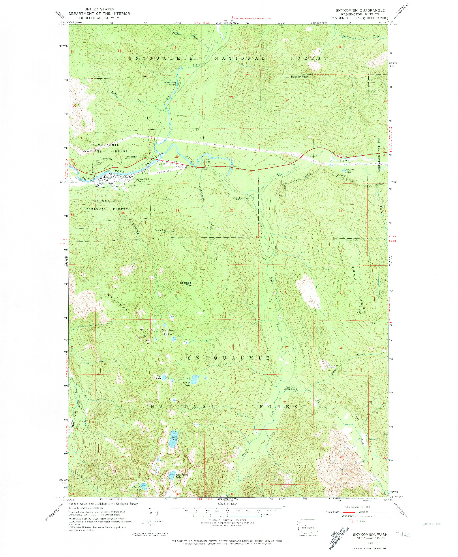 USGS 1:24000-SCALE QUADRANGLE FOR SKYKOMISH, WA 1965