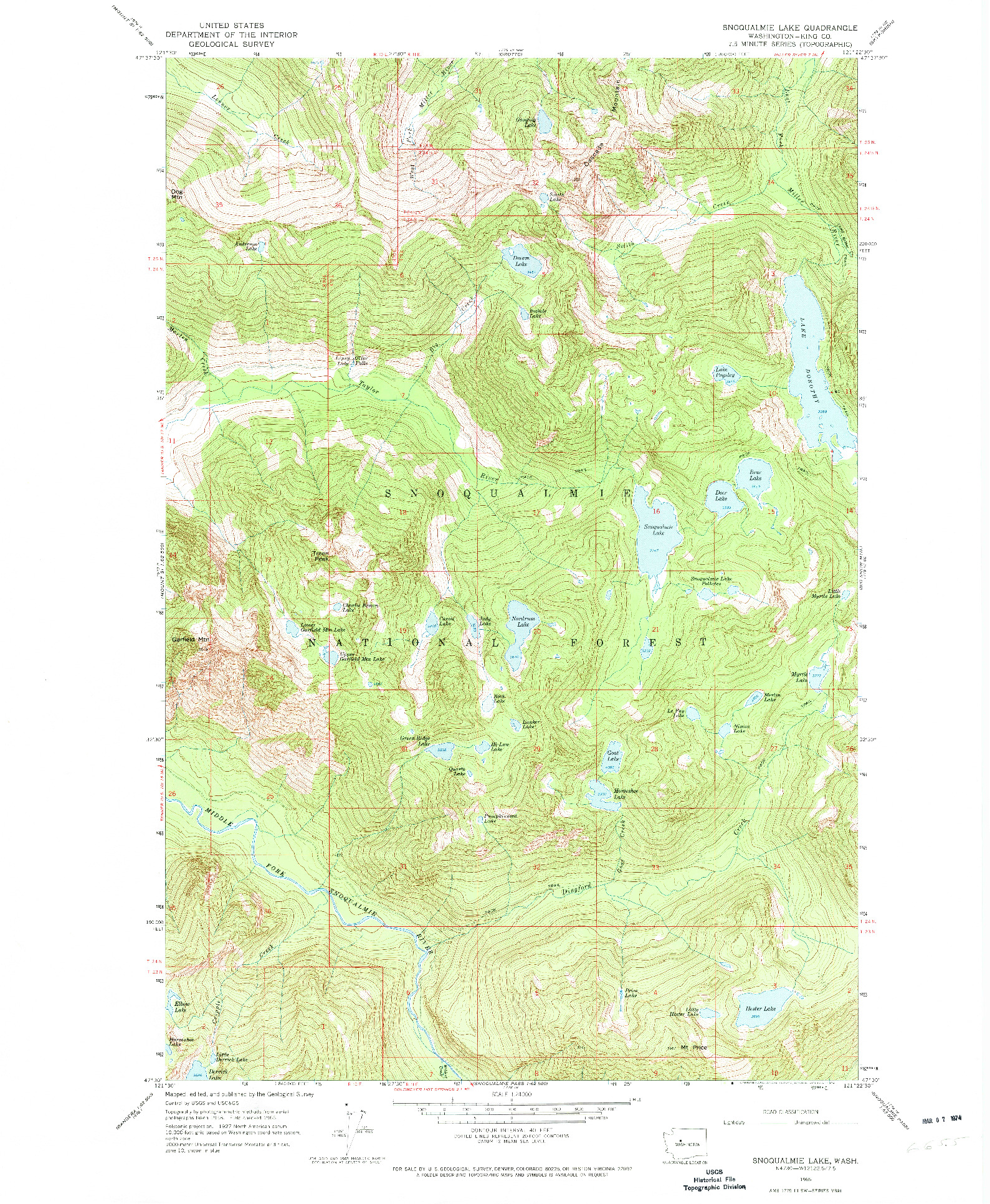 USGS 1:24000-SCALE QUADRANGLE FOR SNOQUALMIE LAKE, WA 1965