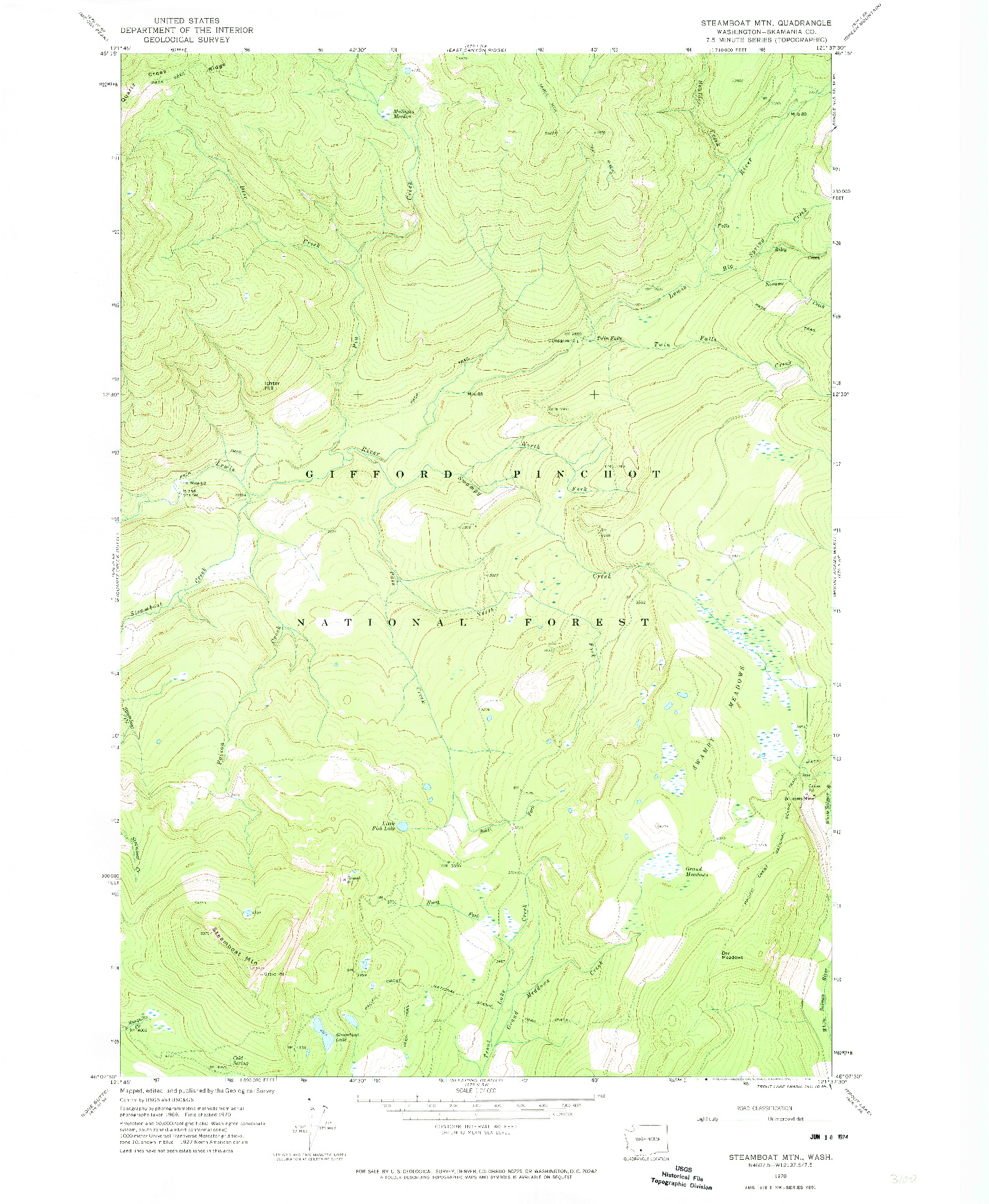 USGS 1:24000-SCALE QUADRANGLE FOR STEAMBOAT MTN., WA 1970