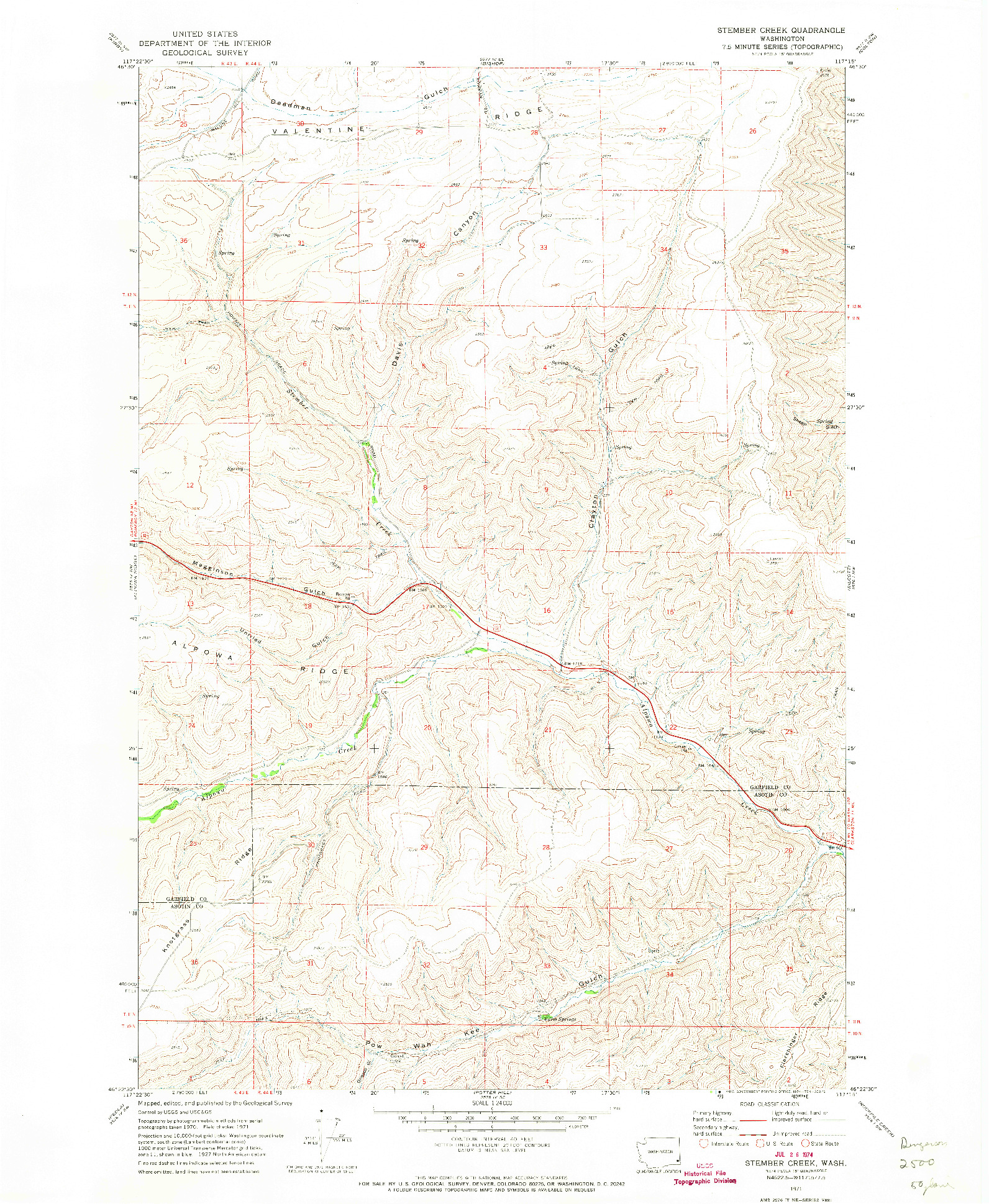 USGS 1:24000-SCALE QUADRANGLE FOR STEMBER CREEK, WA 1971