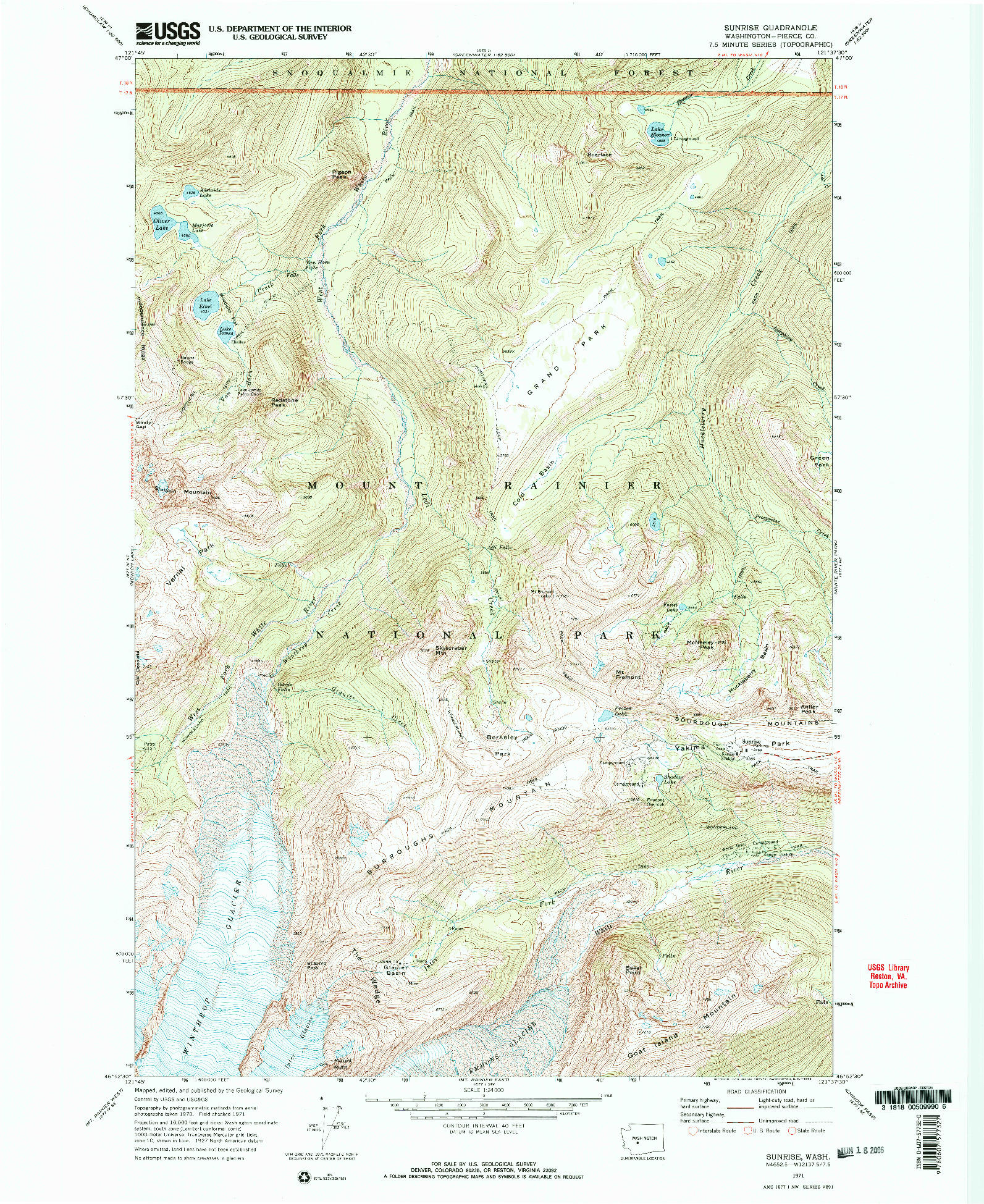 USGS 1:24000-SCALE QUADRANGLE FOR SUNRISE, WA 1971