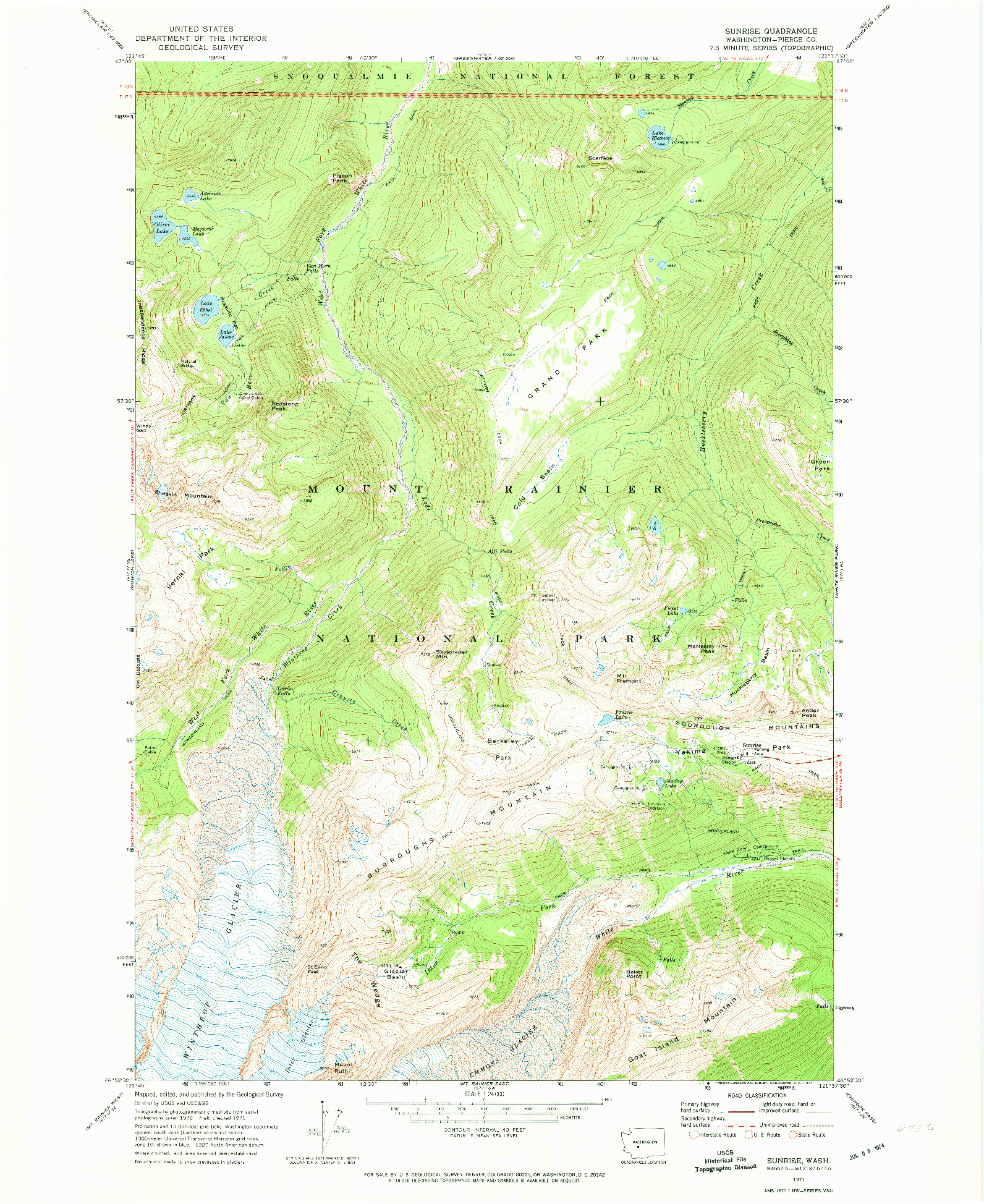 USGS 1:24000-SCALE QUADRANGLE FOR SUNRISE, WA 1971