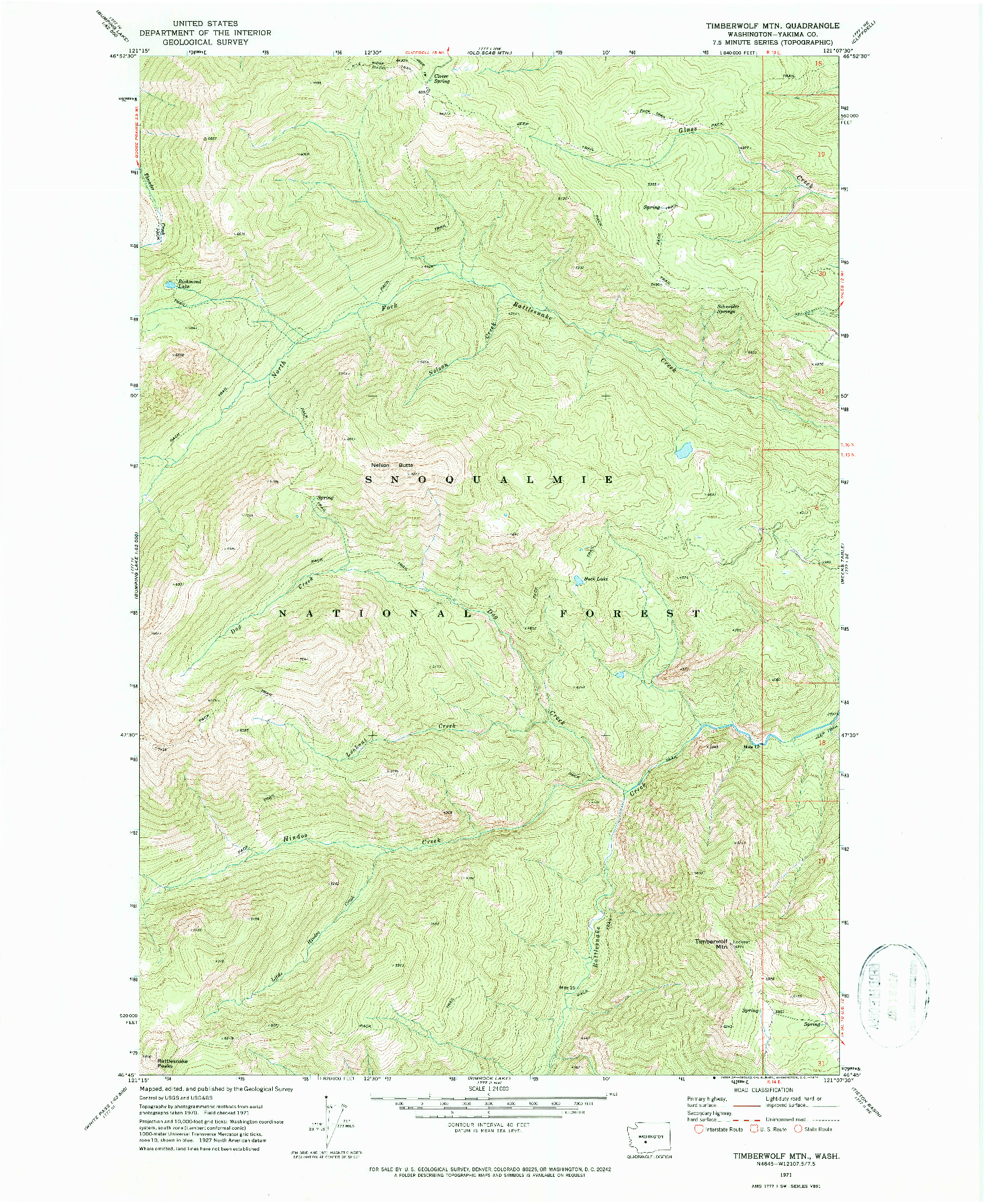 USGS 1:24000-SCALE QUADRANGLE FOR TIMBERWOLF MTN, WA 1971