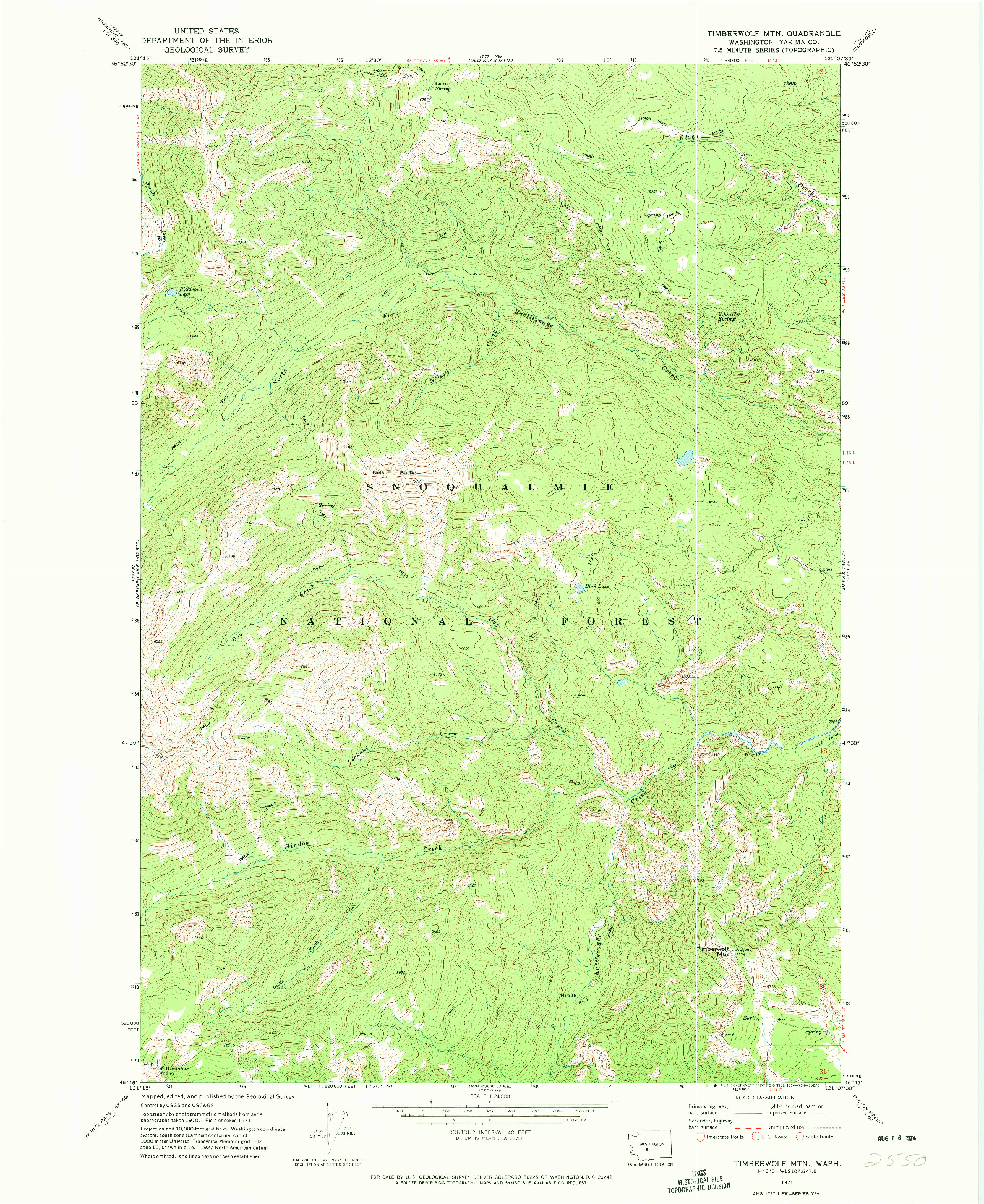 USGS 1:24000-SCALE QUADRANGLE FOR TIMBERWOLF MTN, WA 1971