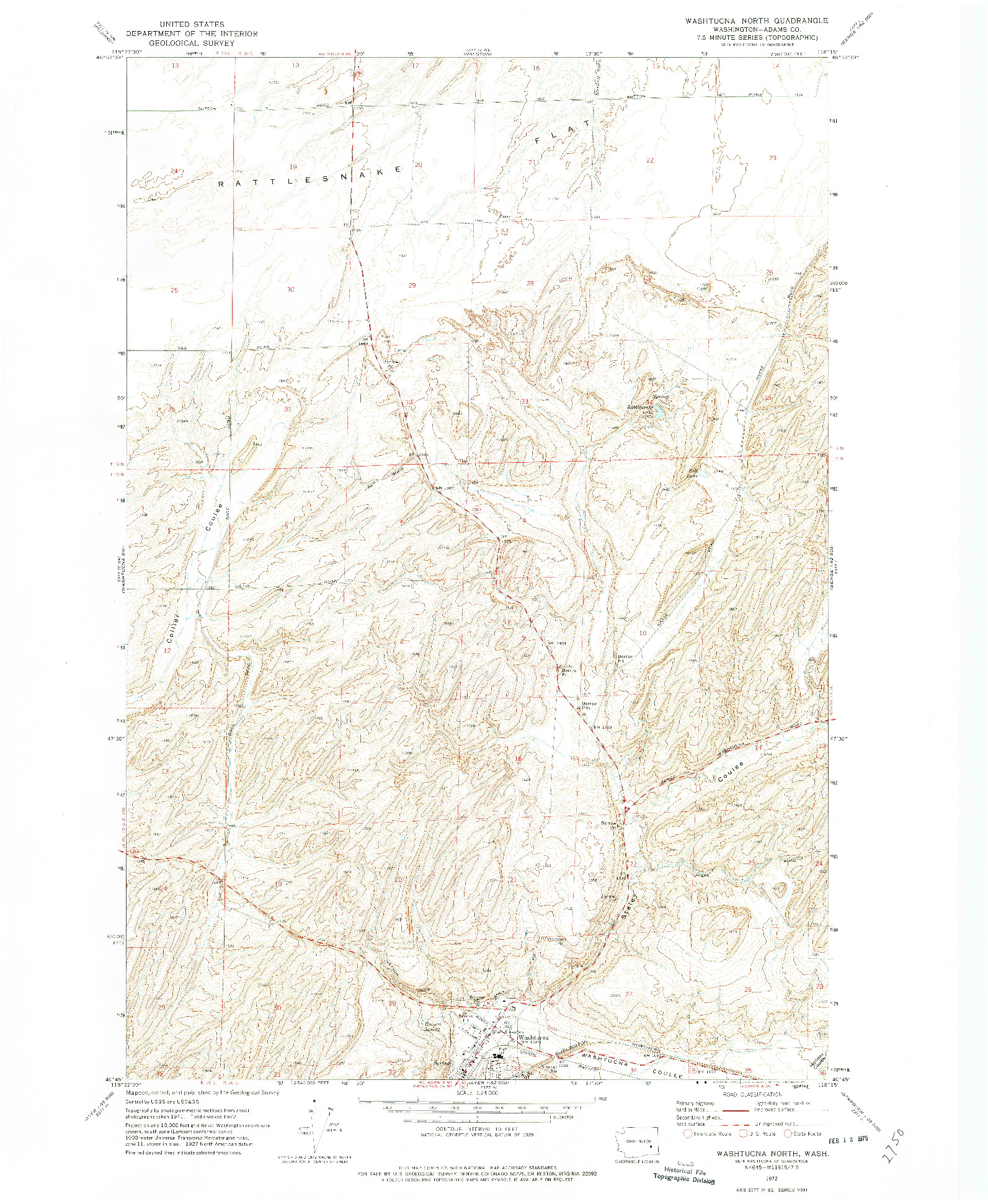 USGS 1:24000-SCALE QUADRANGLE FOR WASHTUCNA NORTH, WA 1972