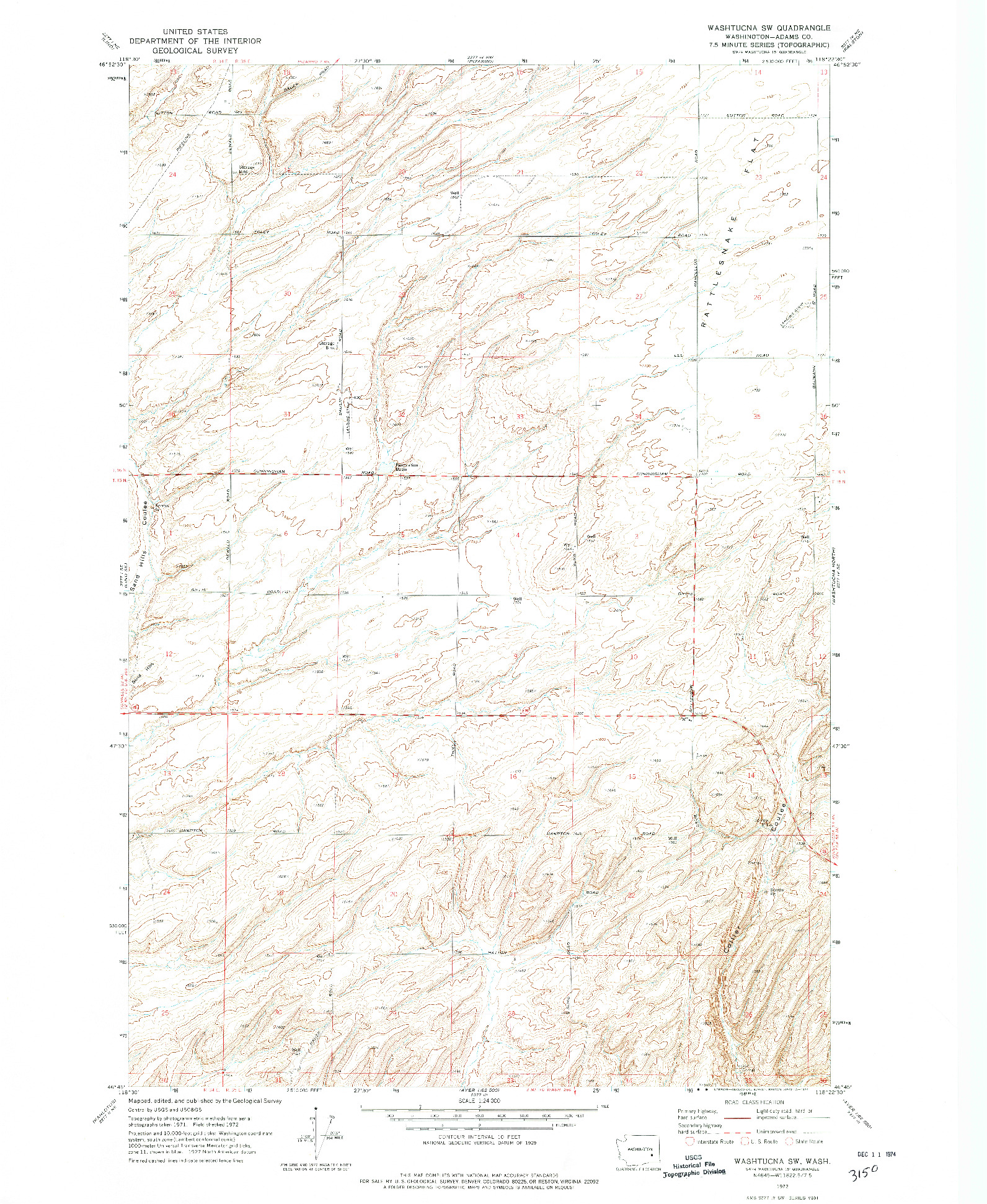 USGS 1:24000-SCALE QUADRANGLE FOR WASHTUCNA SW, WA 1972