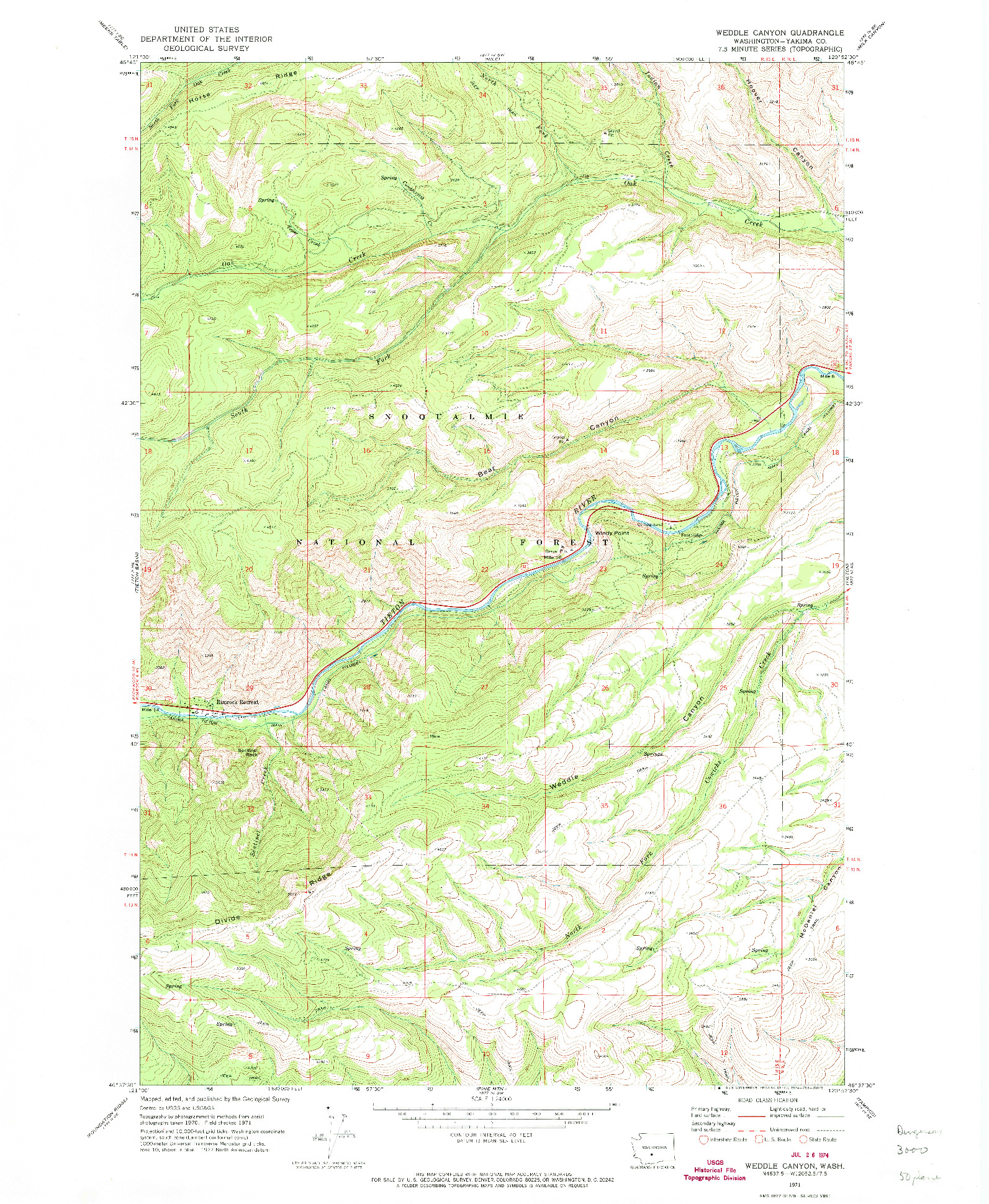 USGS 1:24000-SCALE QUADRANGLE FOR WEDDLE CANYON, WA 1971