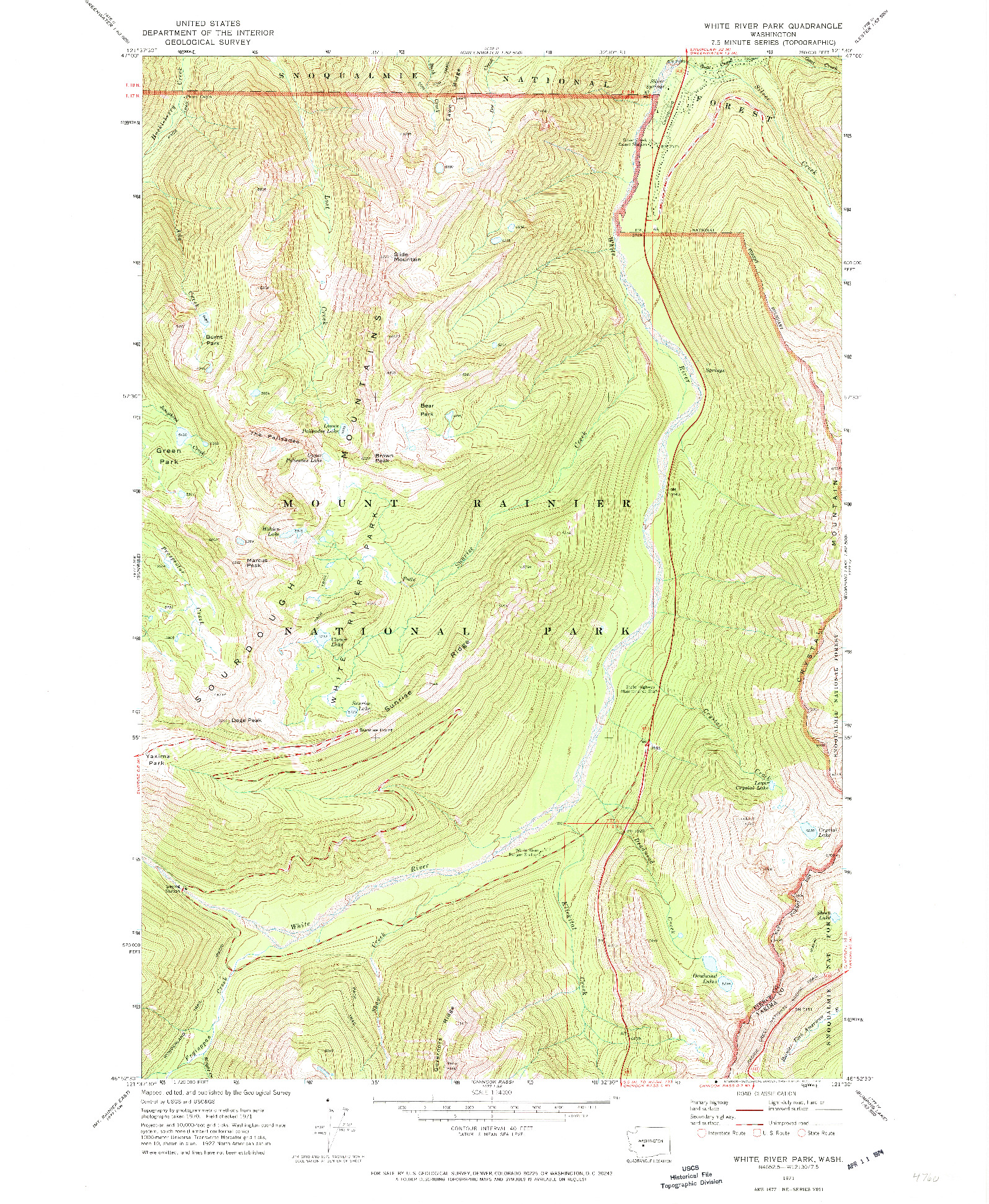 USGS 1:24000-SCALE QUADRANGLE FOR WHITE RIVER PARK, WA 1971