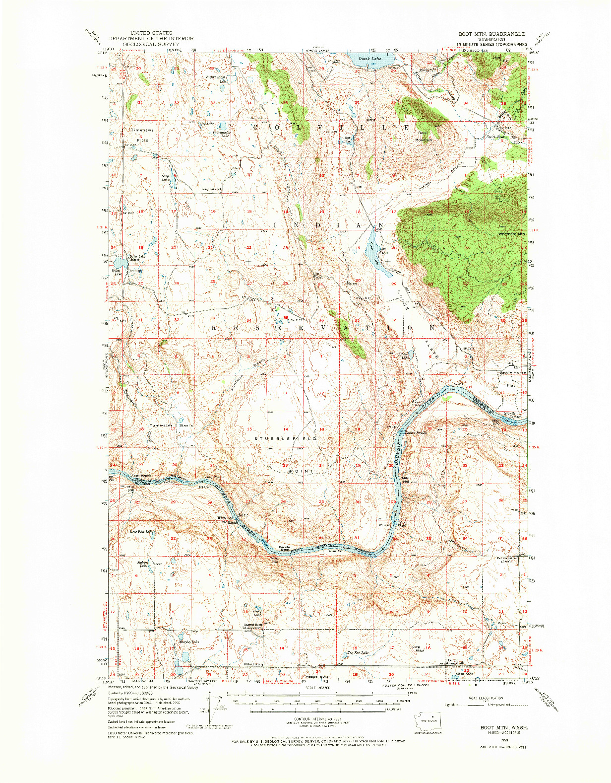 USGS 1:62500-SCALE QUADRANGLE FOR BOOT MTN, WA 1950
