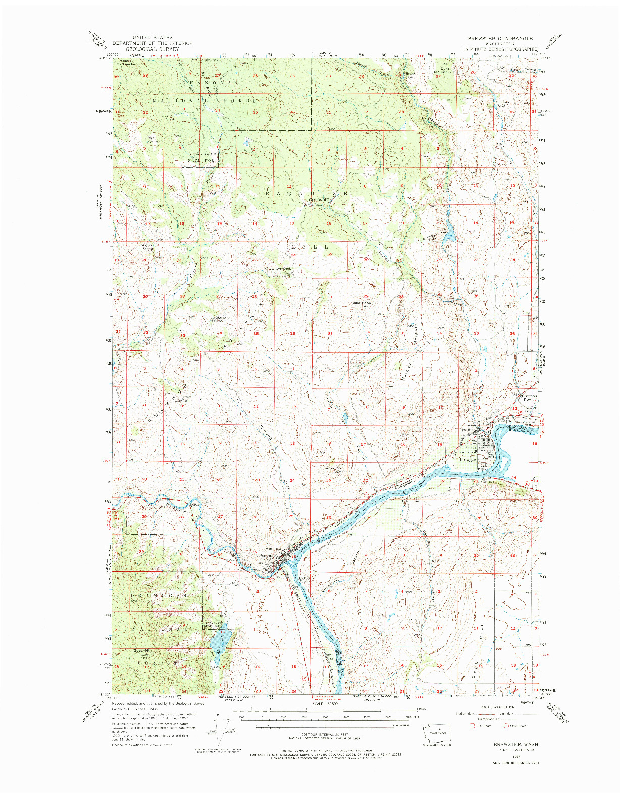 USGS 1:62500-SCALE QUADRANGLE FOR BREWSTER, WA 1957