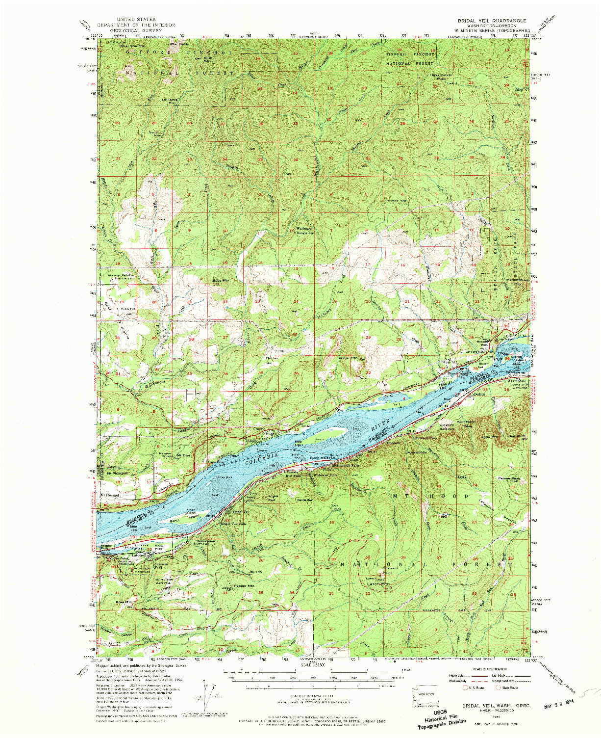 USGS 1:62500-SCALE QUADRANGLE FOR BRIDAL VEIL, WA 1954