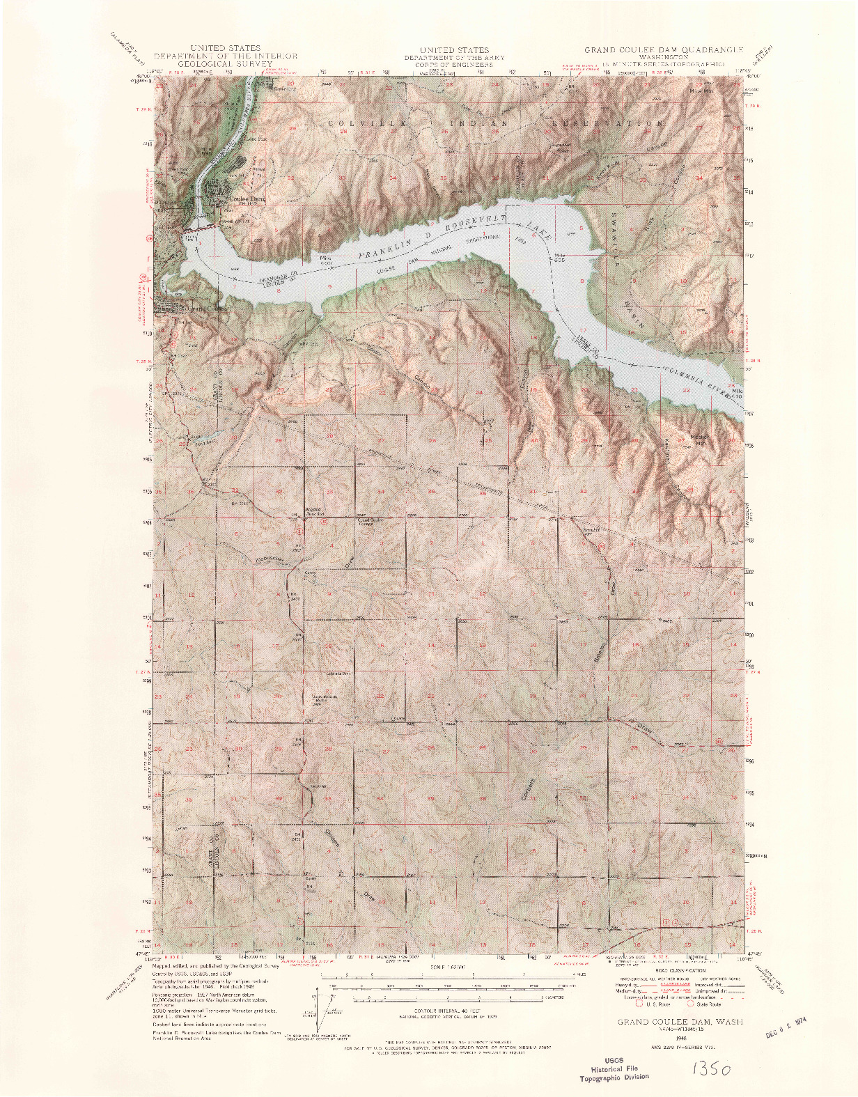 USGS 1:62500-SCALE QUADRANGLE FOR GRAND COULEE DAM, WA 1948