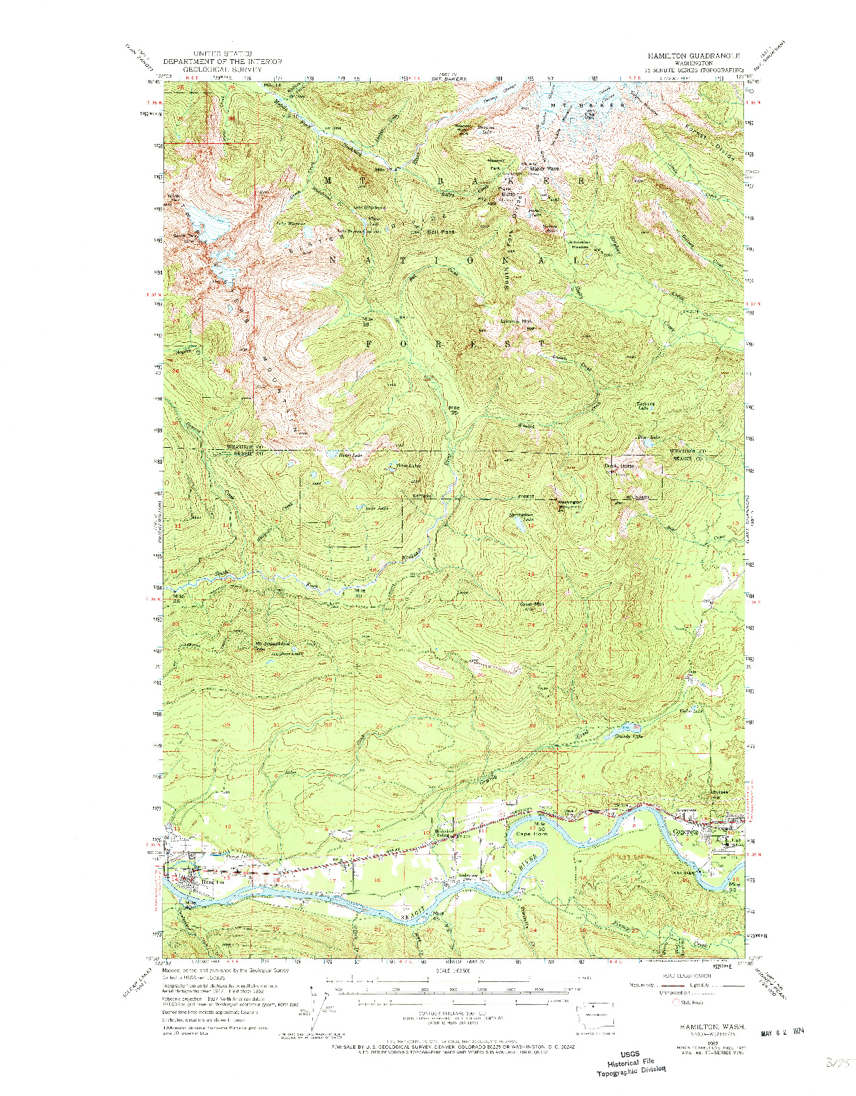 USGS 1:62500-SCALE QUADRANGLE FOR HAMILTON, WA 1973