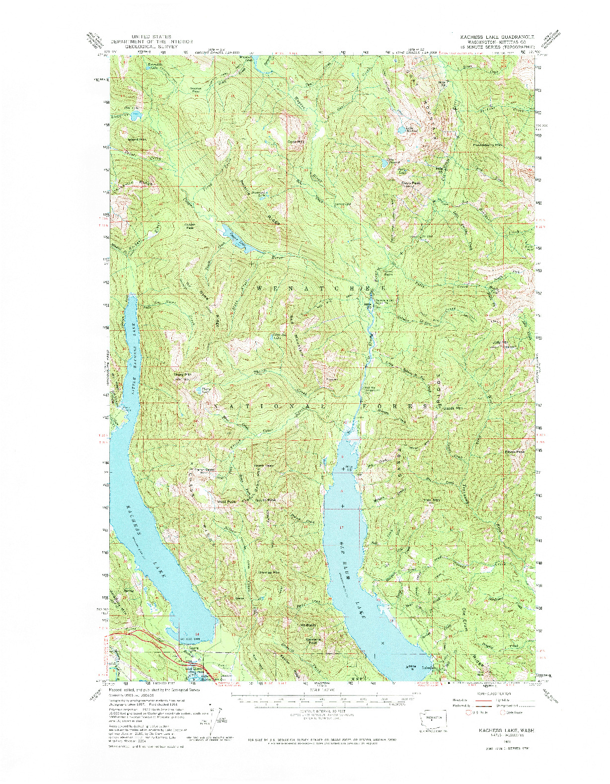 USGS 1:62500-SCALE QUADRANGLE FOR KACHESS LAKE, WA 1961