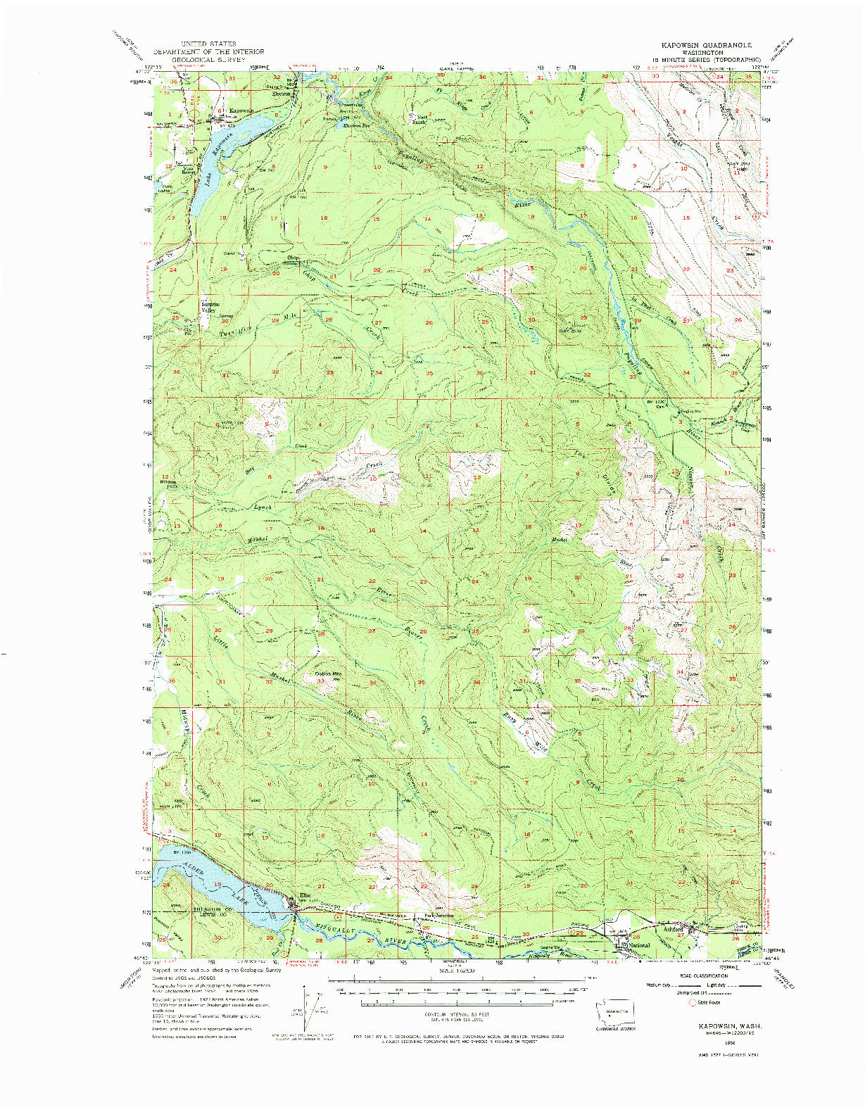 USGS 1:62500-SCALE QUADRANGLE FOR KAPOWSIN, WA 1956