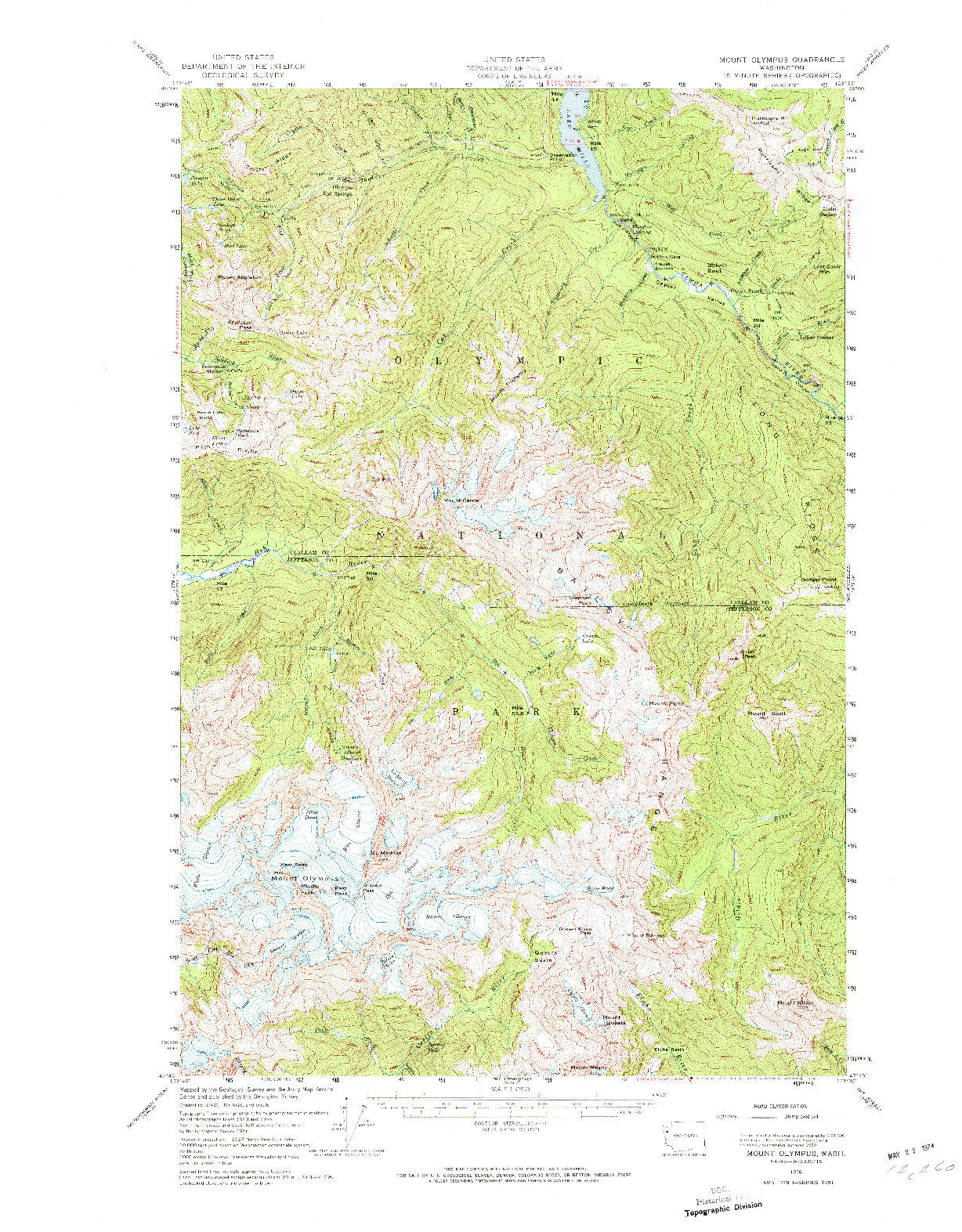 USGS 1:62500-SCALE QUADRANGLE FOR MOUNT OLYMPUS, WA 1956