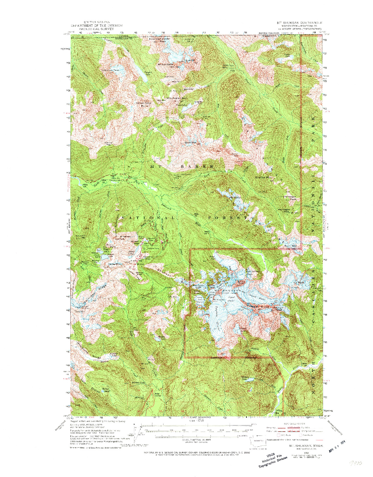 USGS 1:62500-SCALE QUADRANGLE FOR MT SHUKSAN, WA 1953