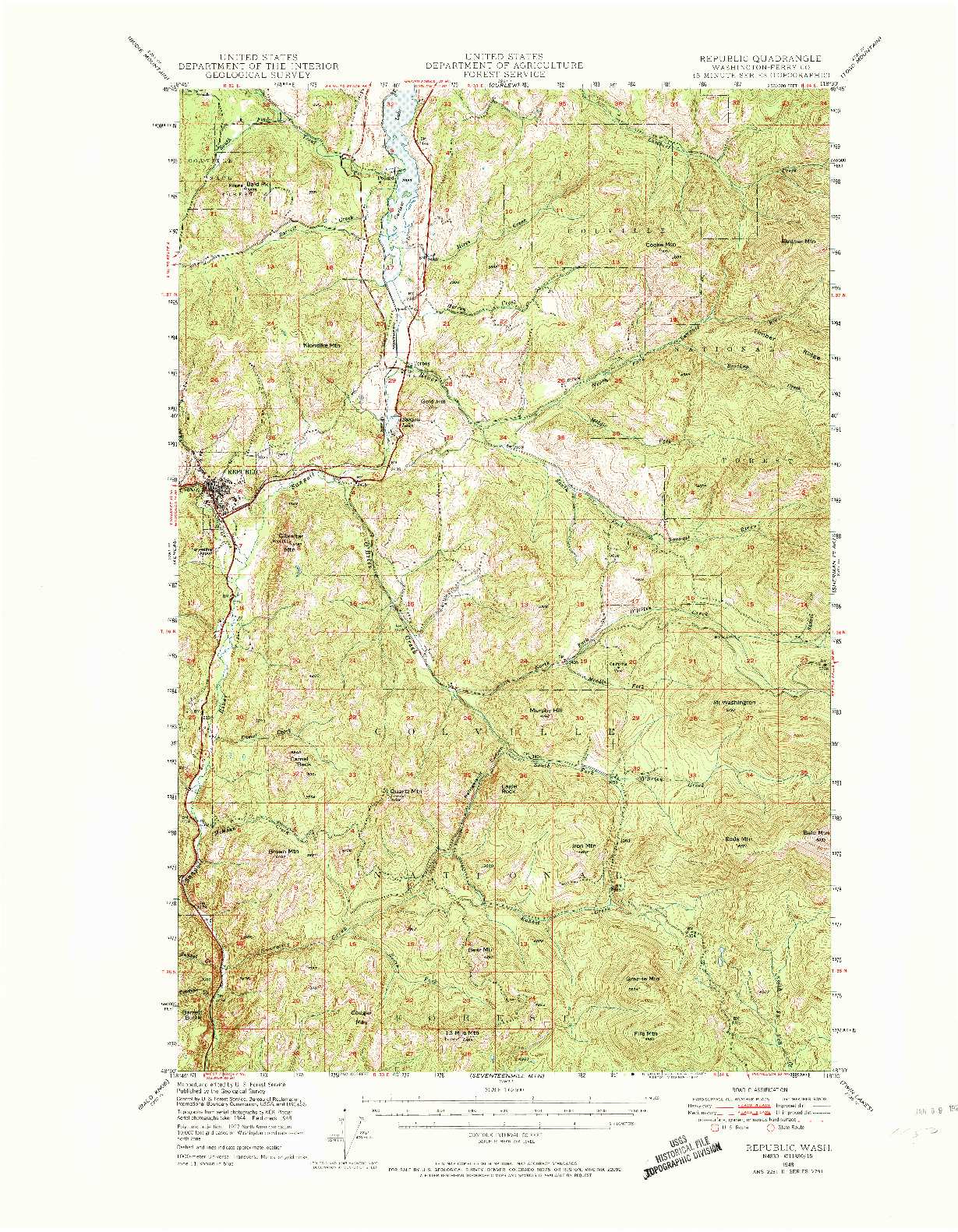 USGS 1:62500-SCALE QUADRANGLE FOR REPUBLIC, WA 1948