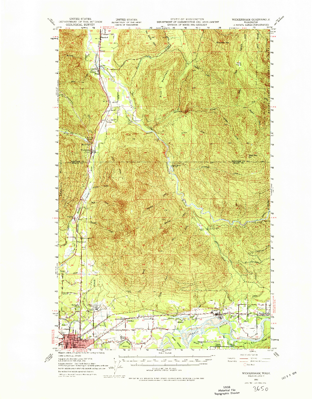 USGS 1:62500-SCALE QUADRANGLE FOR WICKERSHAM, WA 1951