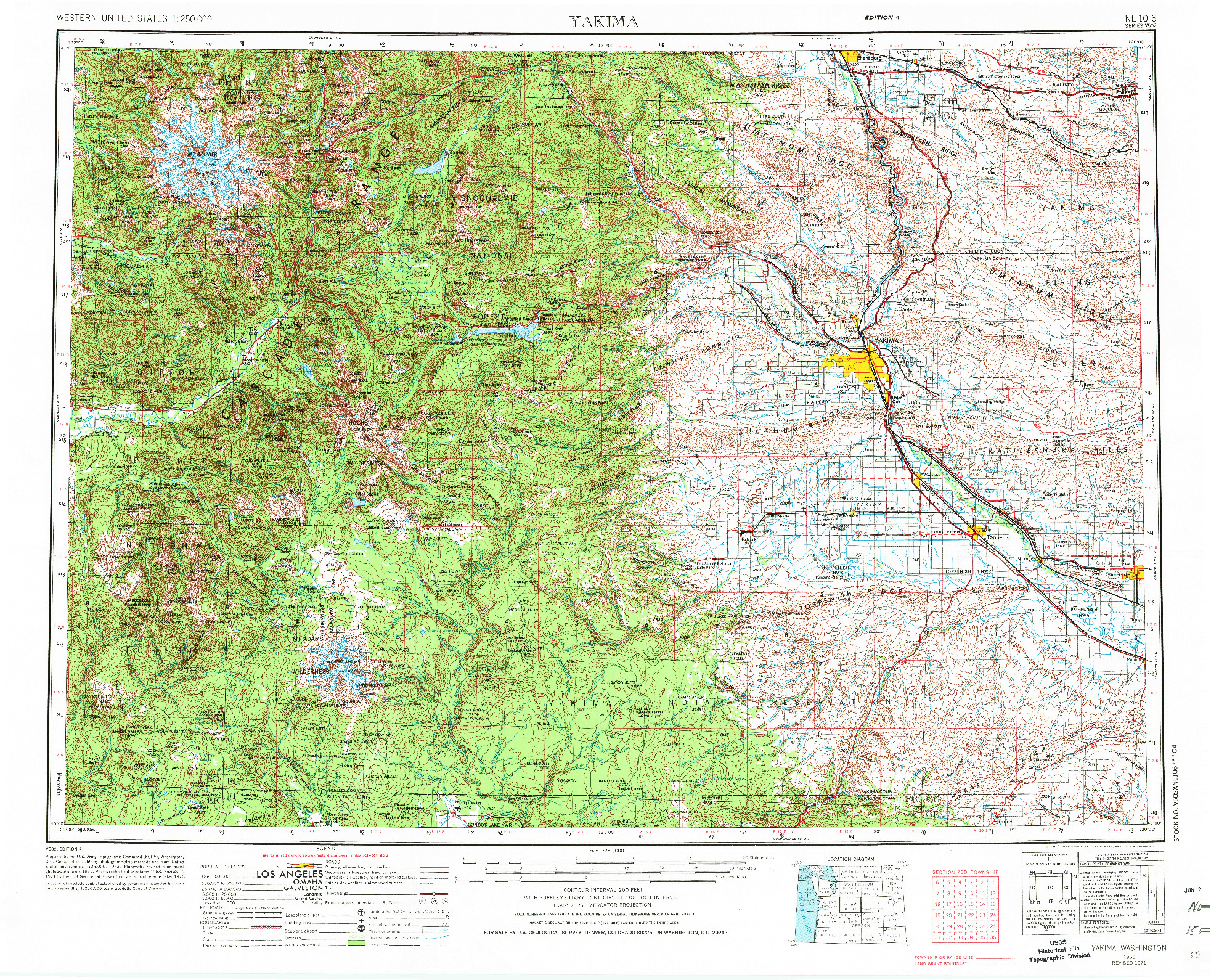 USGS 1:250000-SCALE QUADRANGLE FOR YAKIMA, WA 1958