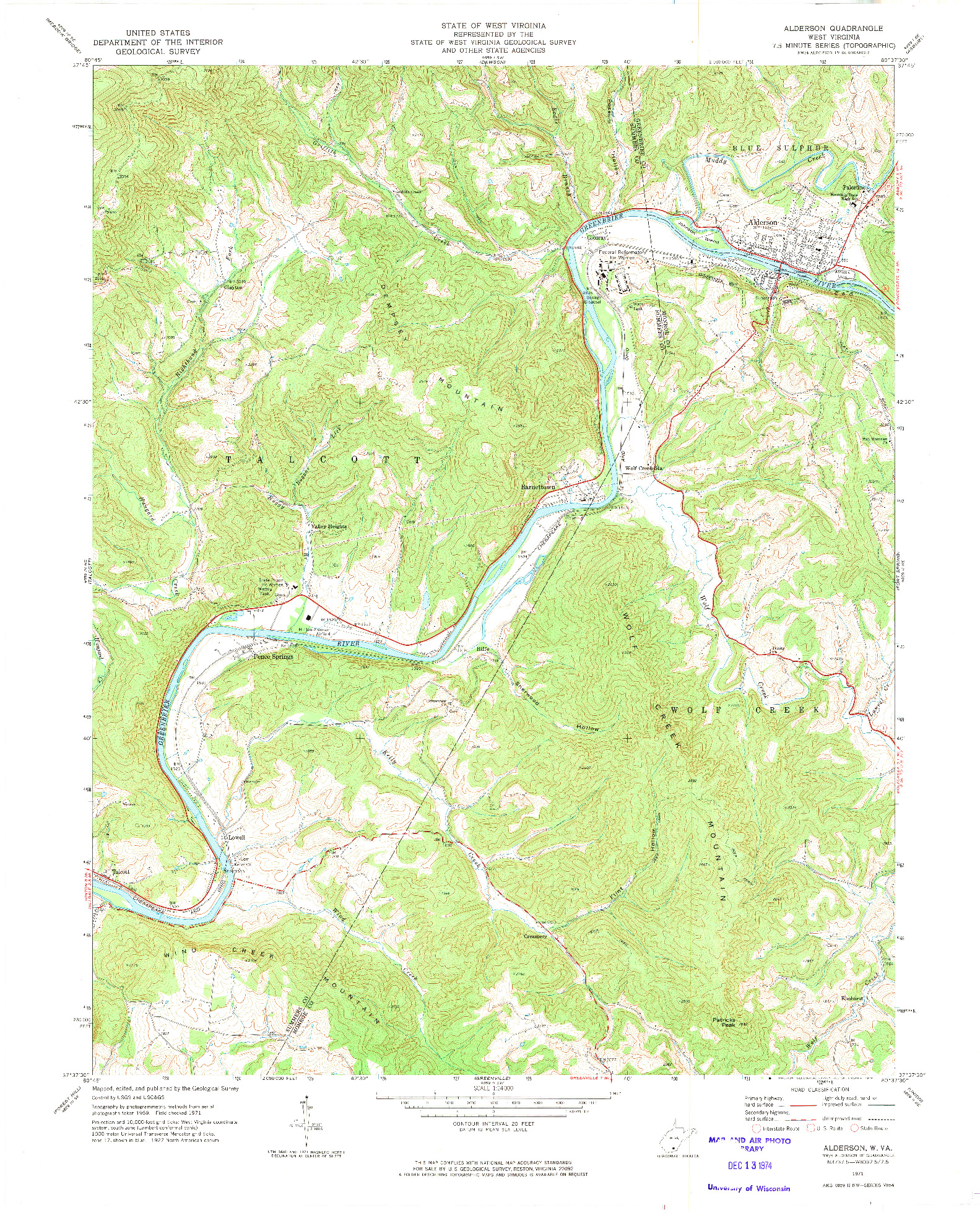 USGS 1:24000-SCALE QUADRANGLE FOR ALDERSON, WV 1971
